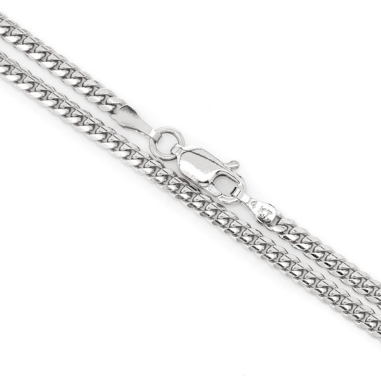 Miami Cuban Gold Chain in 14K white gold, 2.5mm width, clasp detail