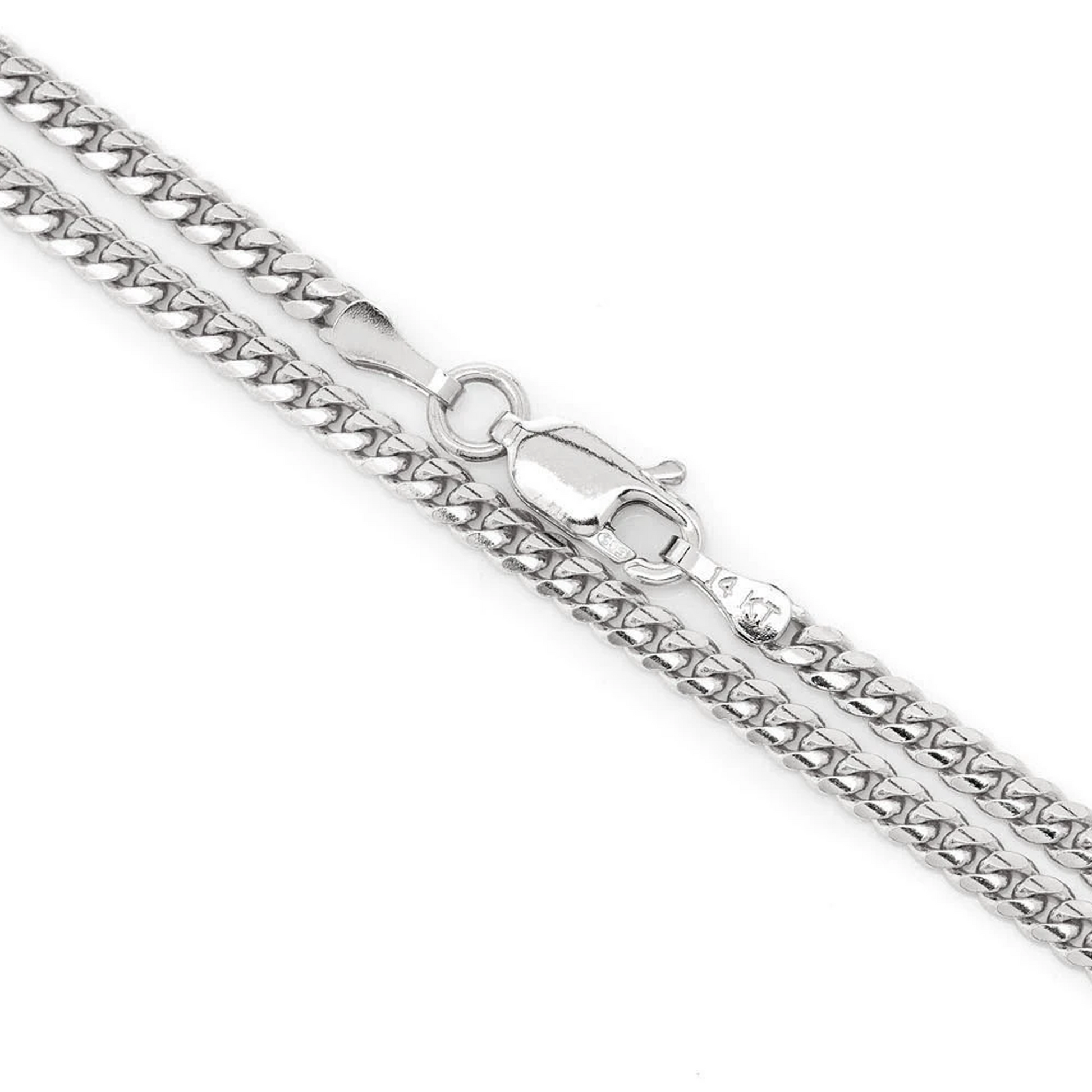 Miami Cuban Gold Chain in 14K white gold, 2.5mm width, clasp detail