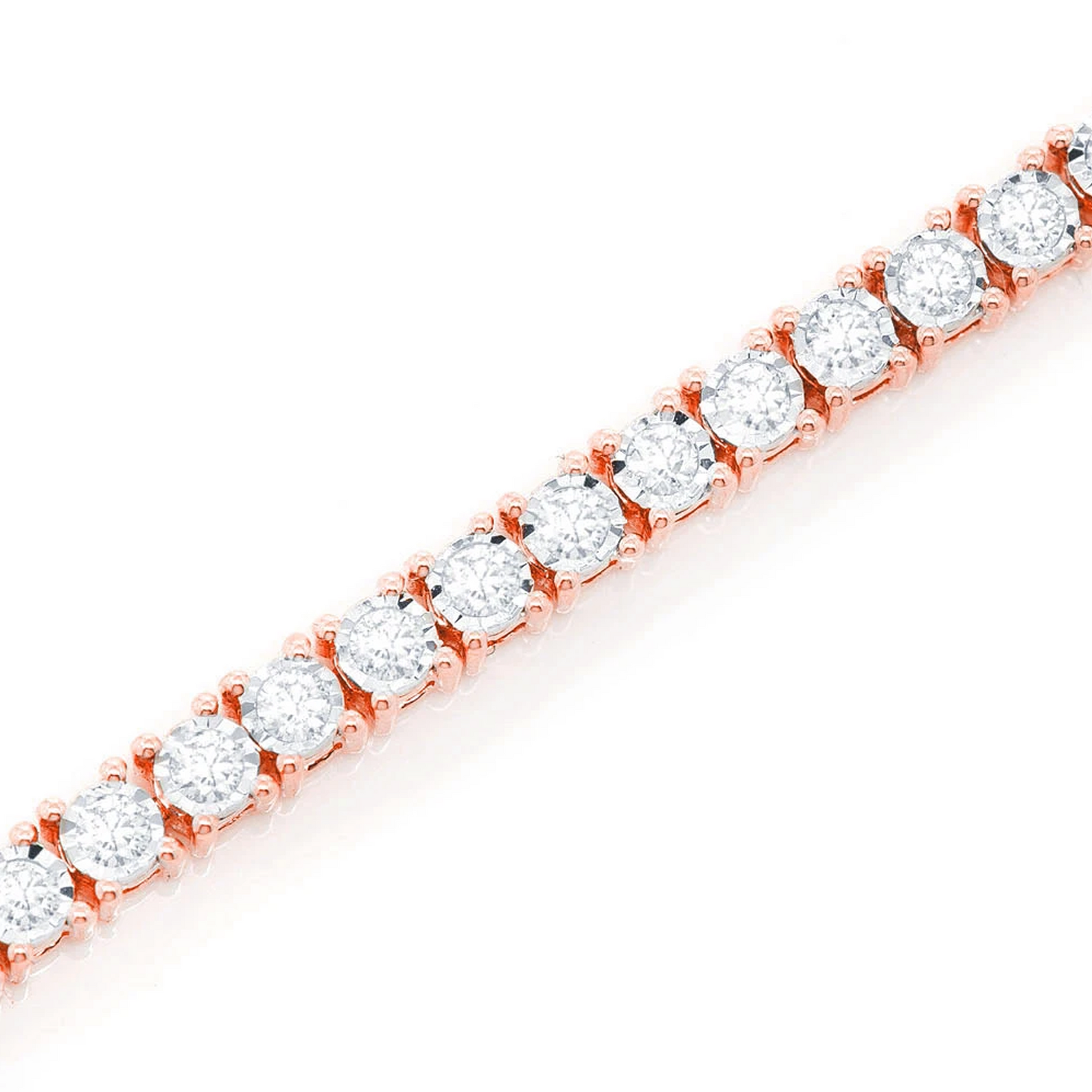 Miracle Diamond Tennis Bracelet in 14K rose gold, 2pt / 1.25ctw, angled view
