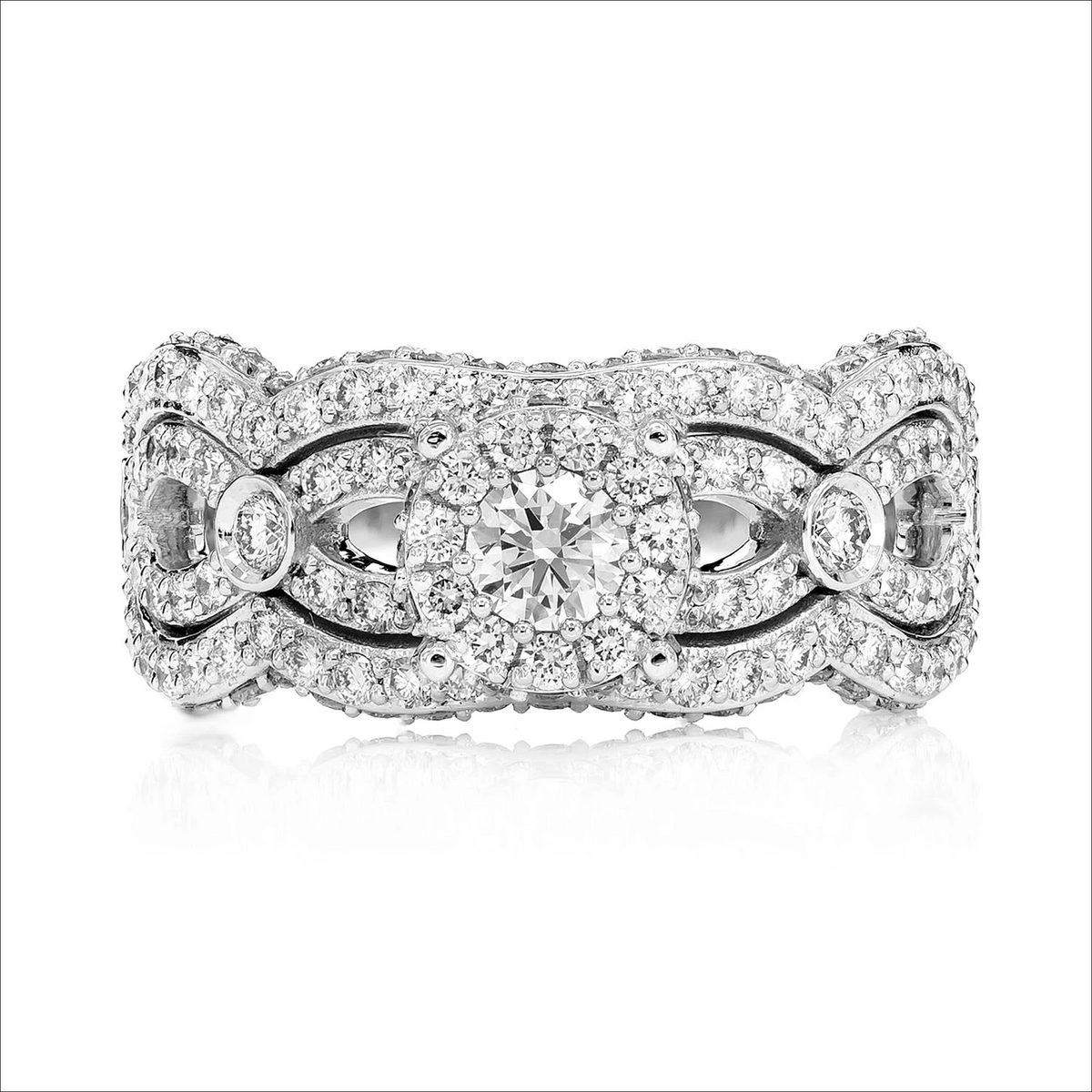 Cluster 4 row engagement ring in 14K white gold, front view