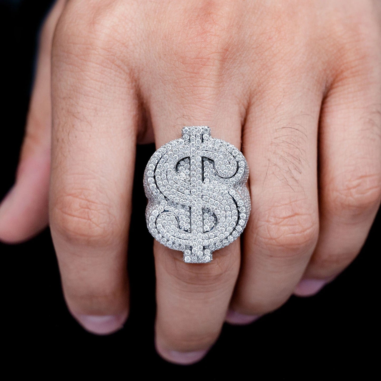 Two Layer Dollar Sign Diamond Signet Ring