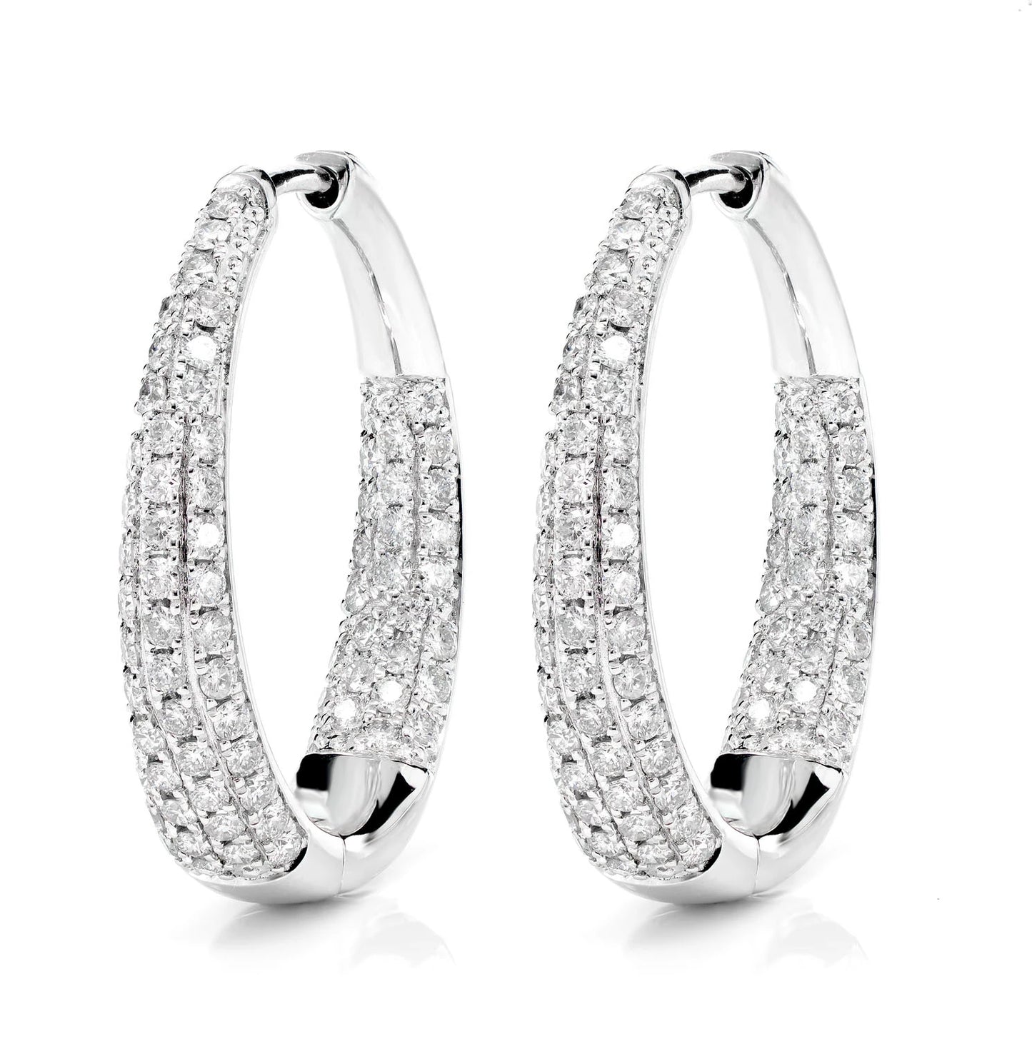Oval Dome Inside Outside Diamond Hoop Earrings Platinum