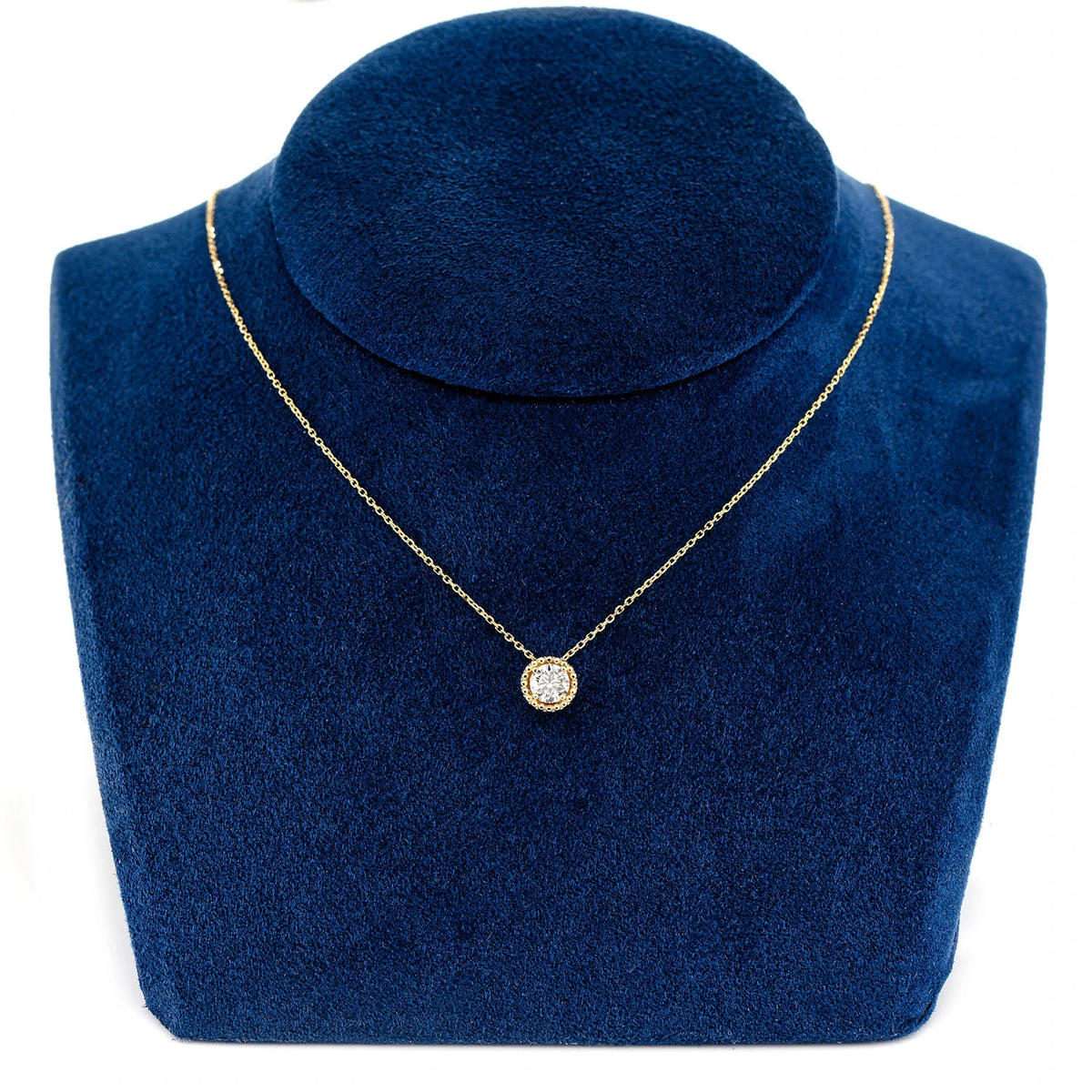 Beaded Halo Diamond Solitaire Necklace