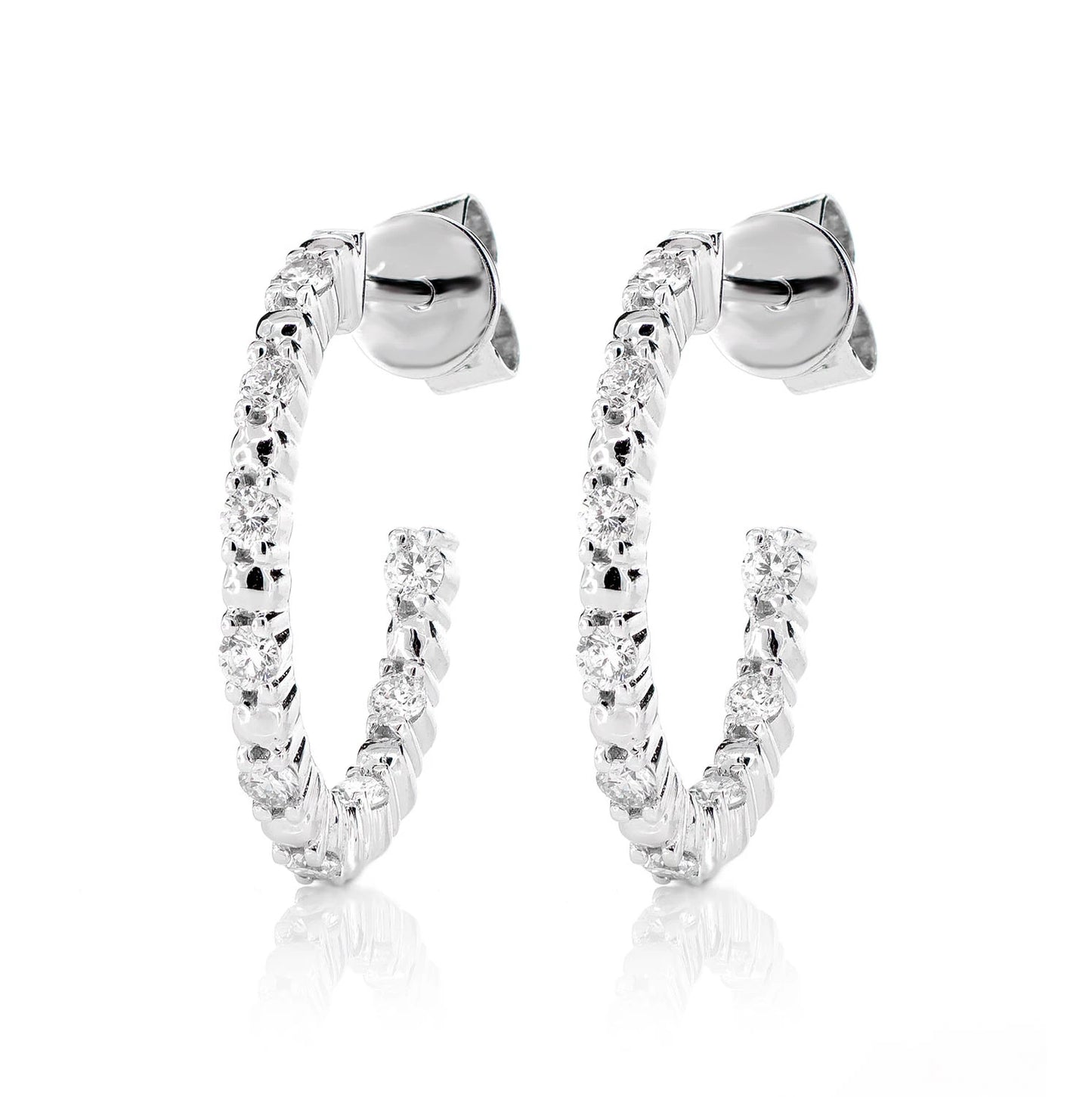 Bead and Round Diamond Inside Out Hoop Earrings