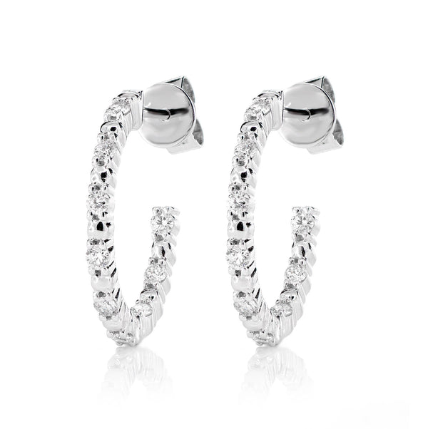 Bead and Round Diamond Inside Out Hoop Earrings