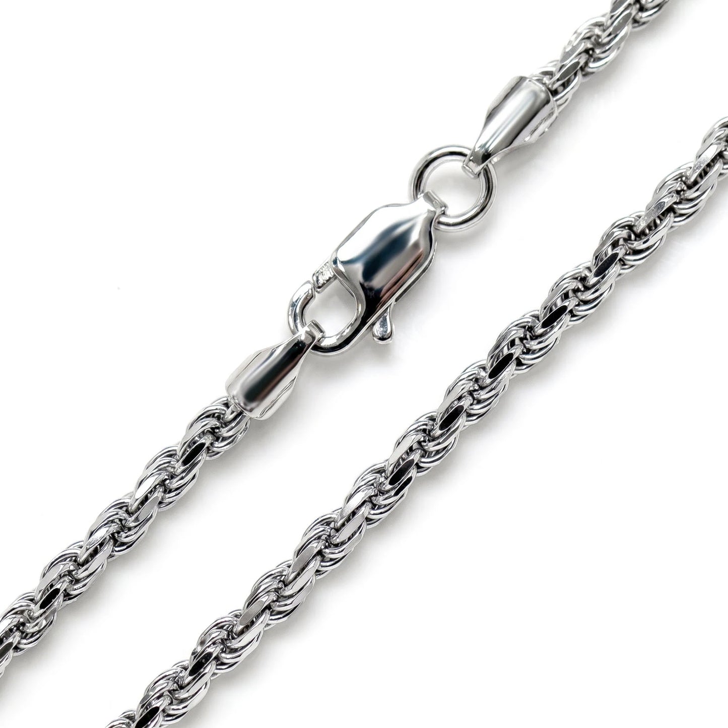Sterling Silver Rope Chain in 925 sterling silver, 2.5mm width, side view
