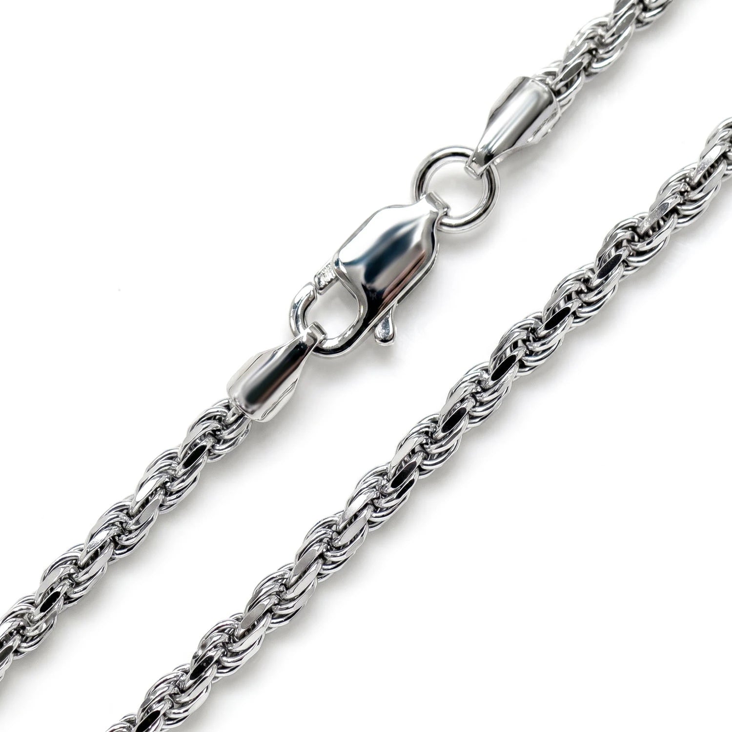 Sterling Silver Rope Chain in 925 sterling silver, 2.5mm width, side view