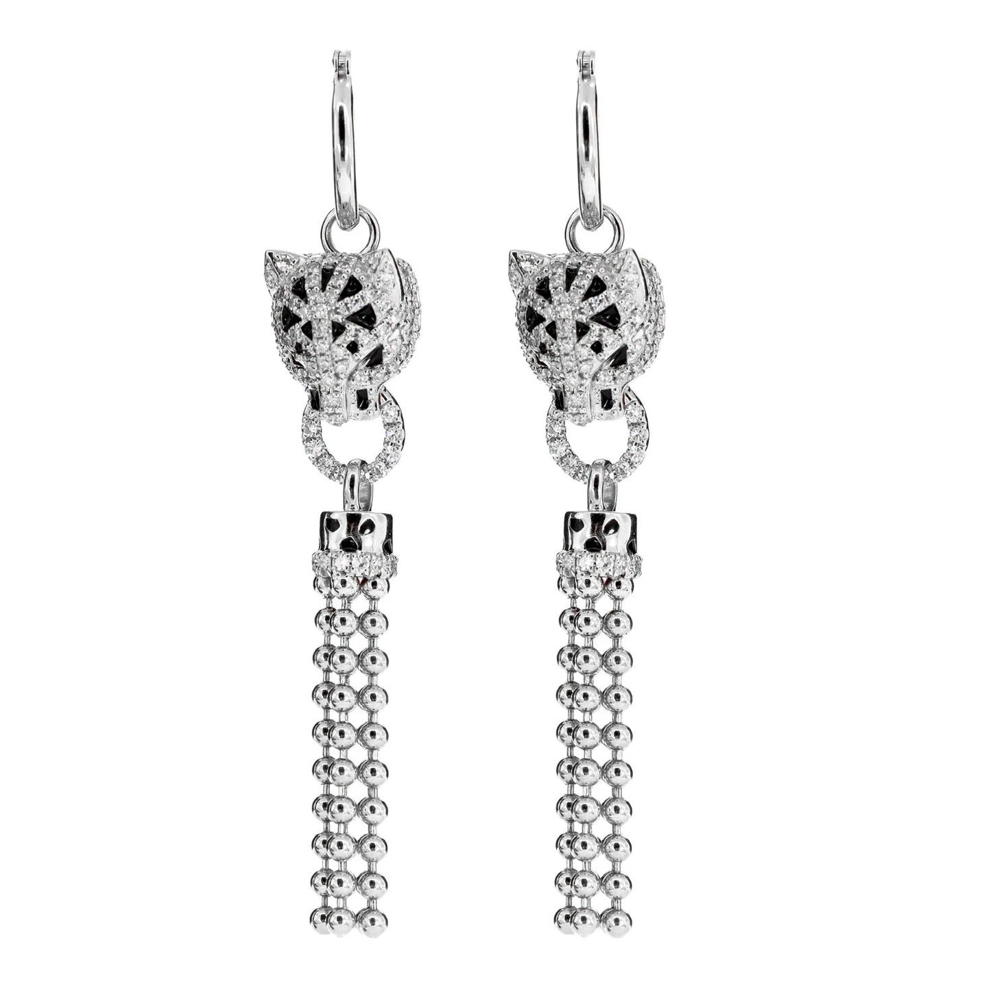 Dangling Leopard Tassel Diamond Hoop Earrings