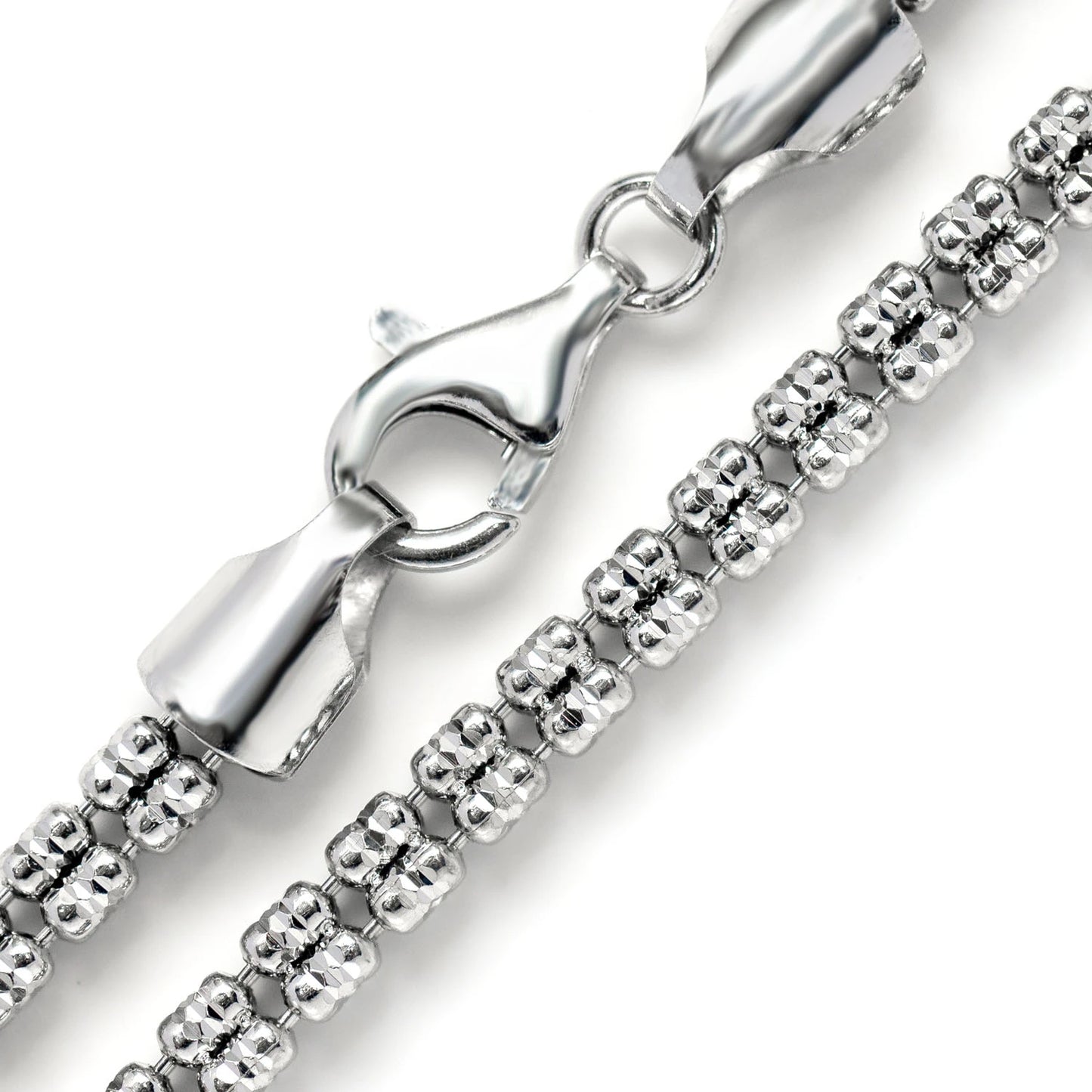 Sterling Silver Triangular Diamond-Cut Tube Chain in 925 sterling silver, 4.5mm width, angled view