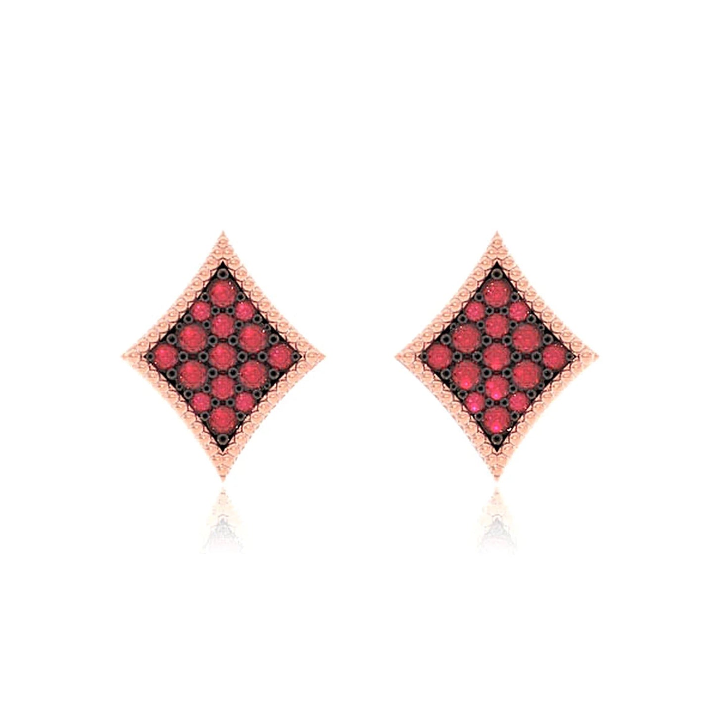Diamond Playing Card Ruby Stud Earrings