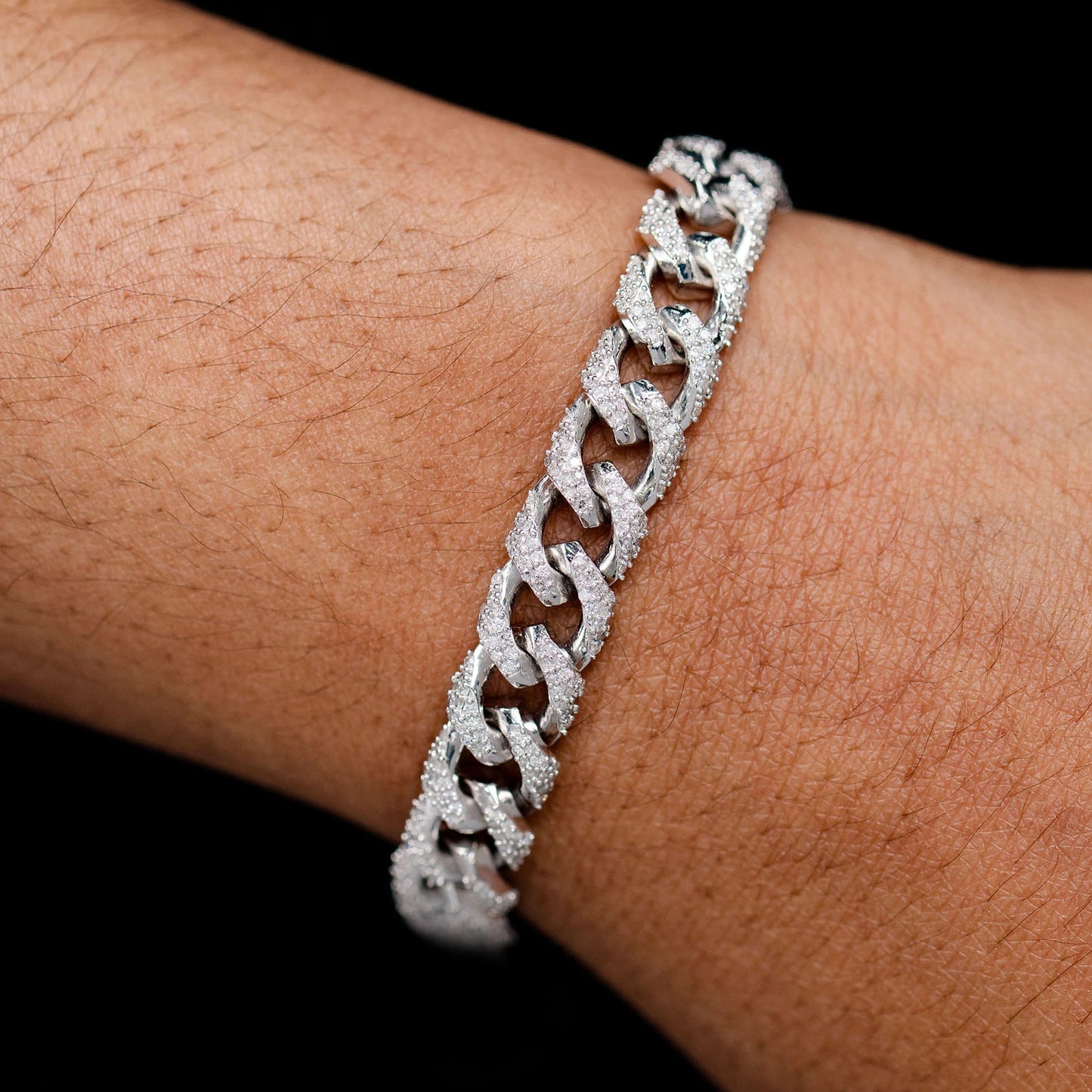 Sterling Silver 8mm Figaro Diamond Bracelet