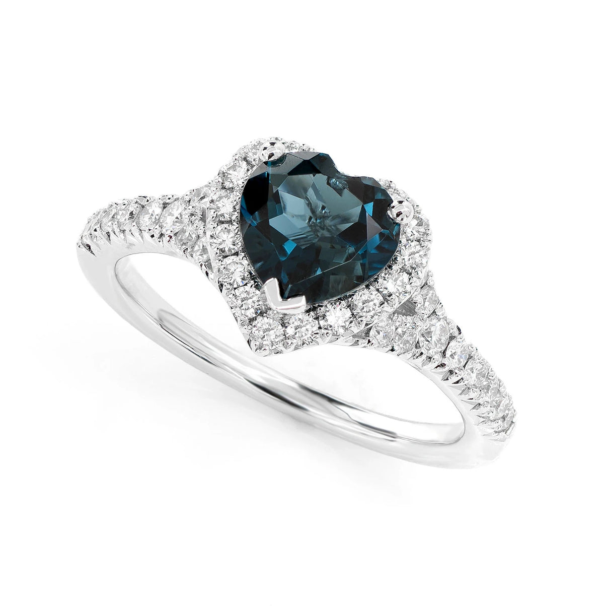 Heart Sapphire and Diamond Halo Ring