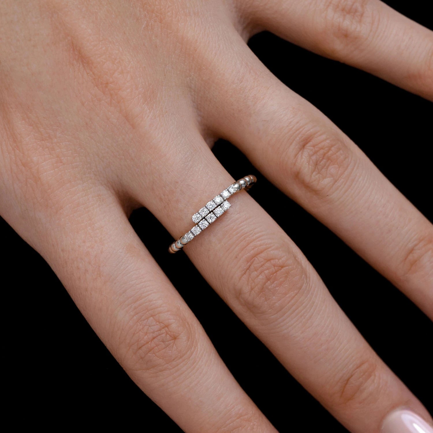 Beaded Bypass Diamond Flex Band in 14K white gold, alternate view