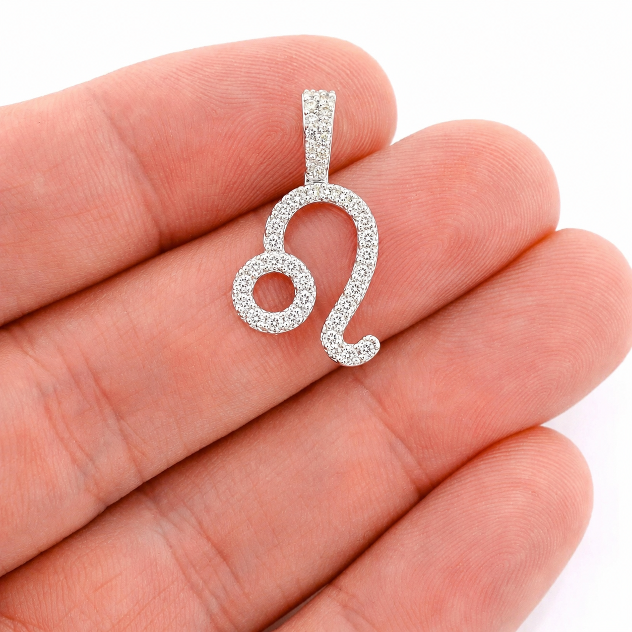 Astrology Zodiac Diamond Pendant in 14K rose gold, Leo design, angled view