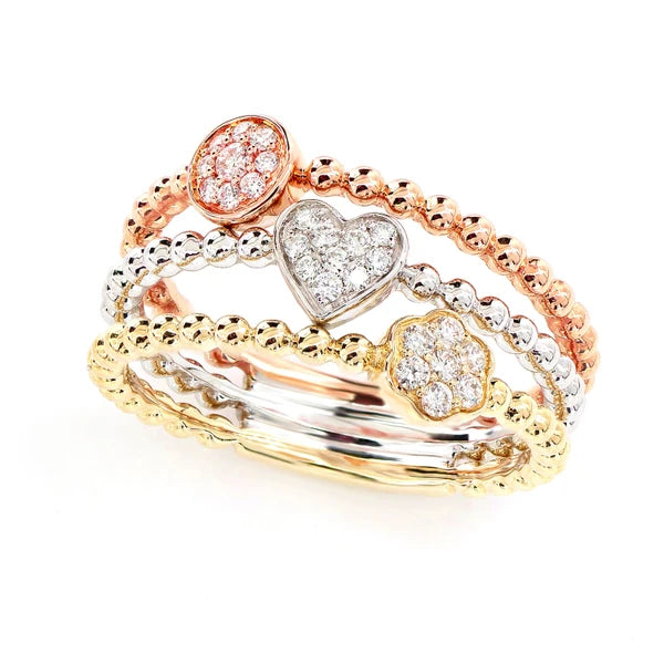 Beaded Three Row Geometric Diamond Ring