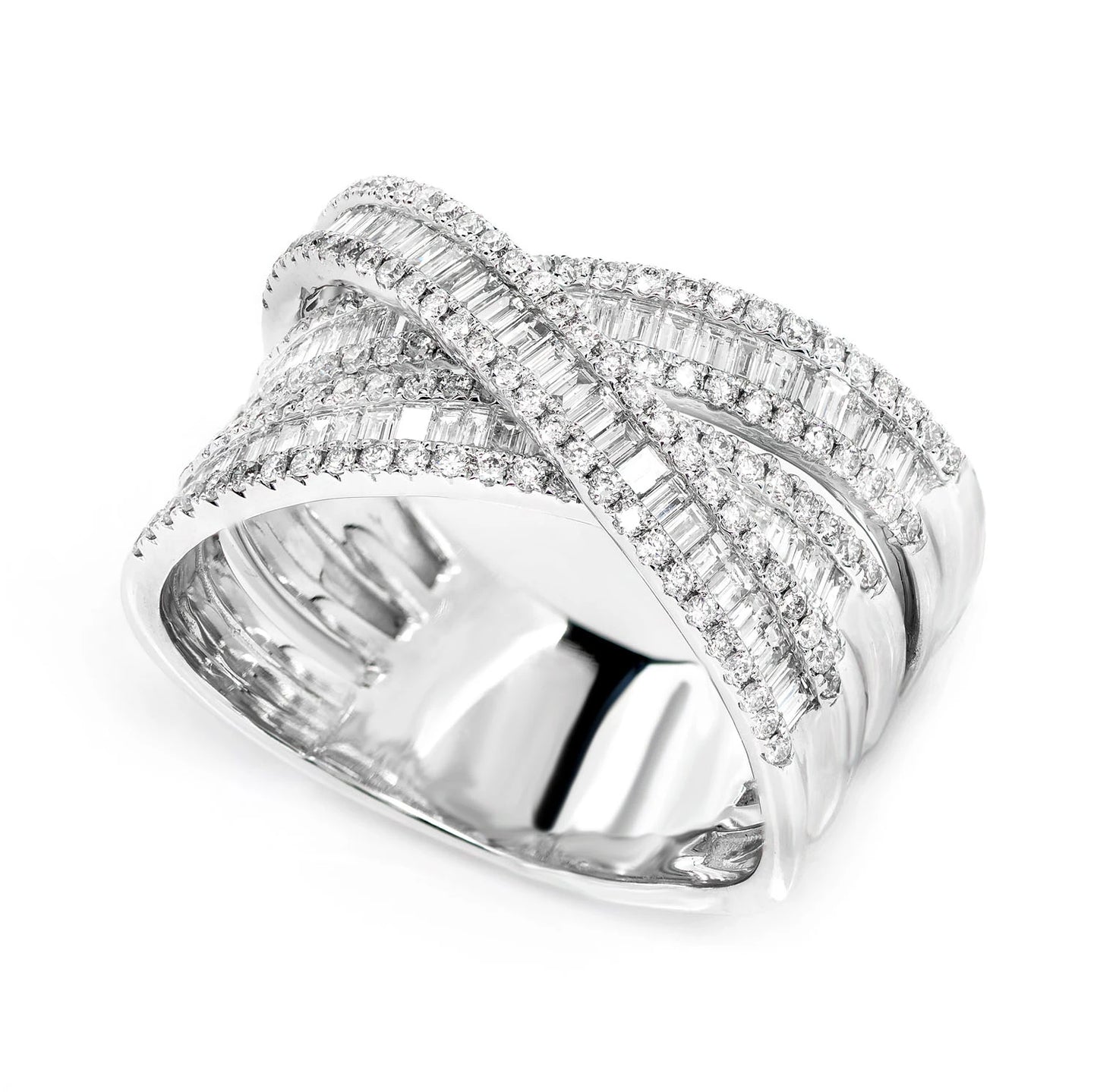 Three Row Baguette & Round Diamond Twist Ring in 14K white gold, alternate view