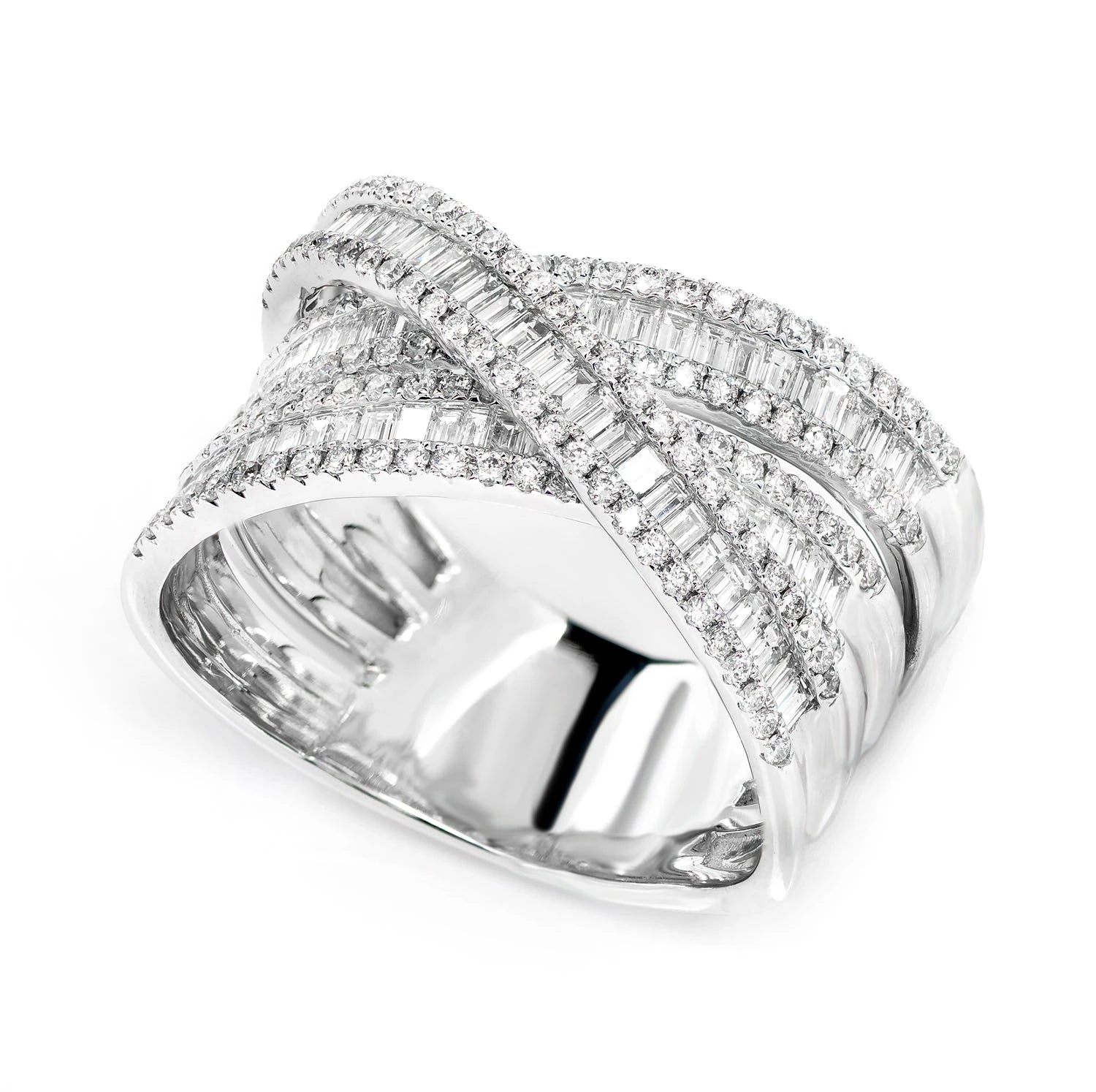 Three Row Baguette & Round Diamond Twist Ring in 14K white gold, alternate view