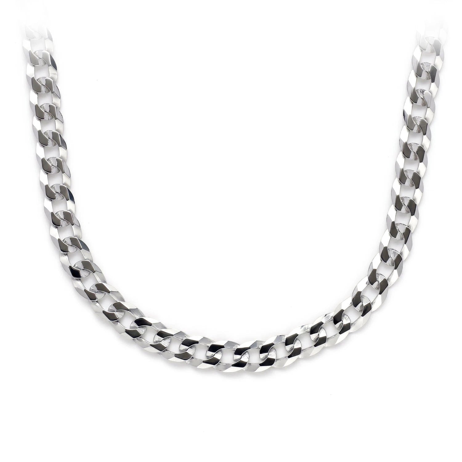 Sterling Silver Flat Curb Chain in 925 sterling silver, 4mm width, front view