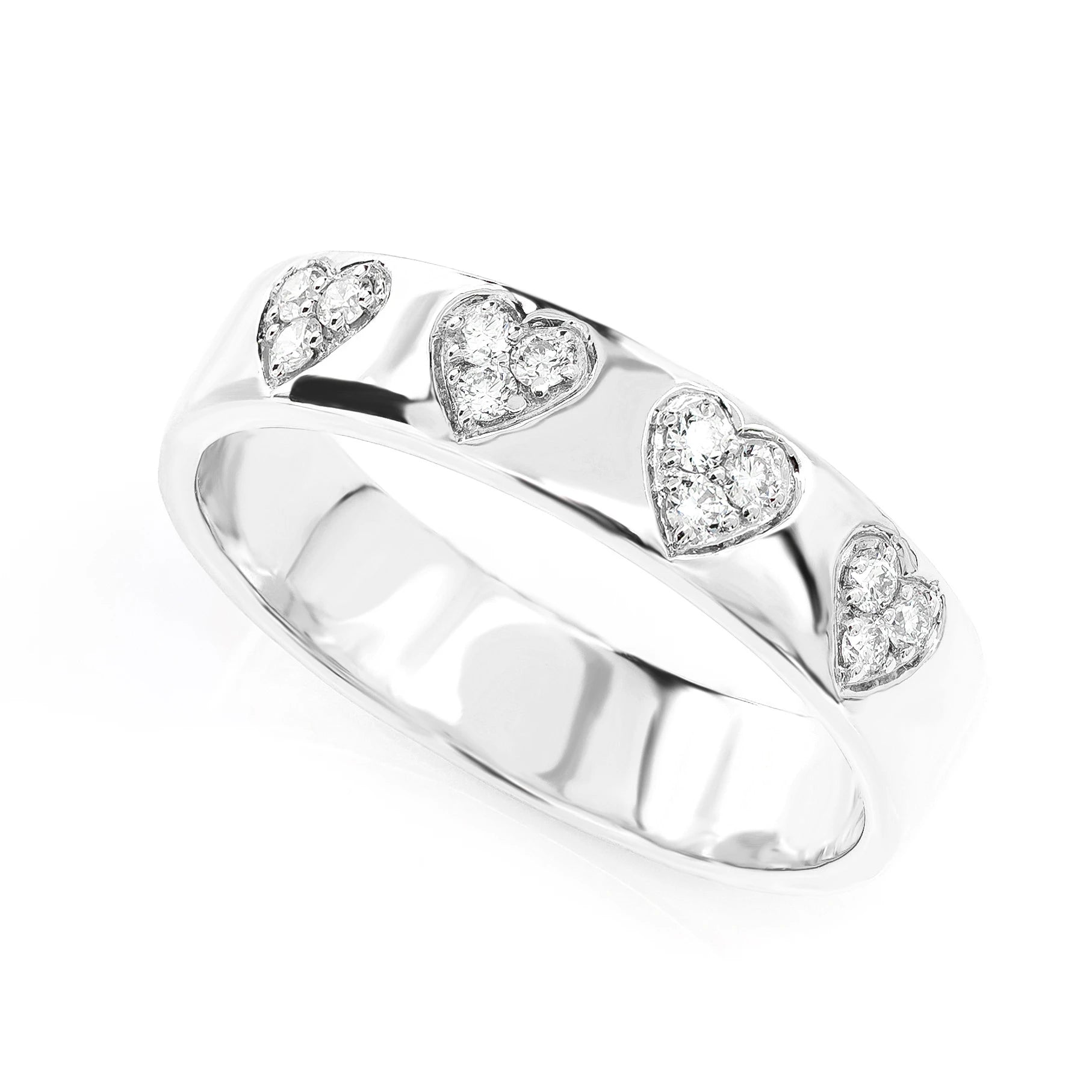 Solid Heart Cluster Ring in 14K white gold, front view
