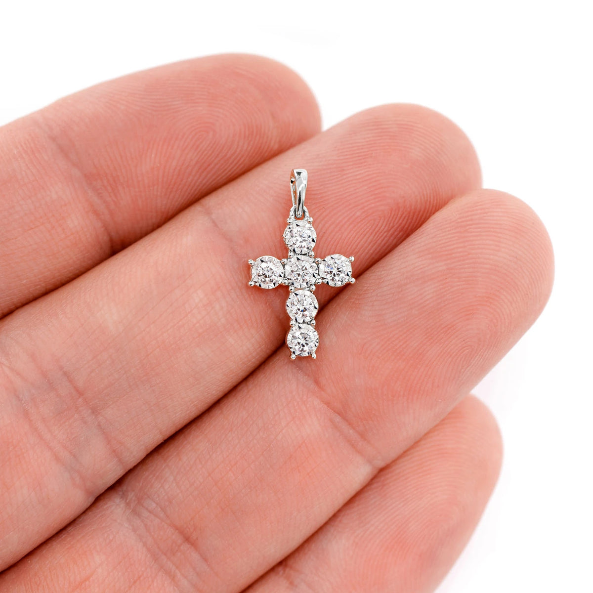 Six Stone Miracle Set Diamond Cross Pendant 0.33ctw