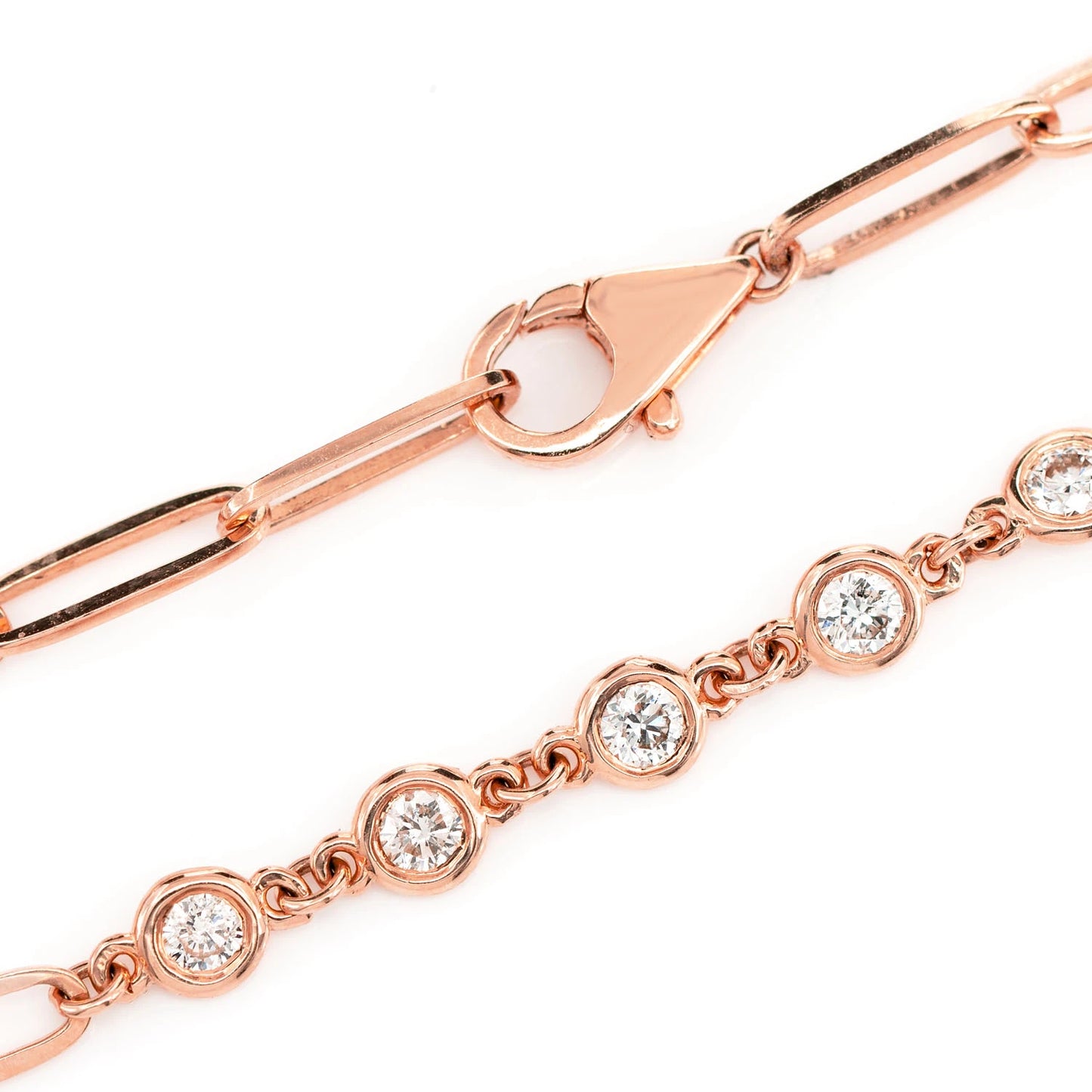 Elongated Bezel Rolo Diamond Bracelet in 14K rose gold, 0.70ctw, detail view