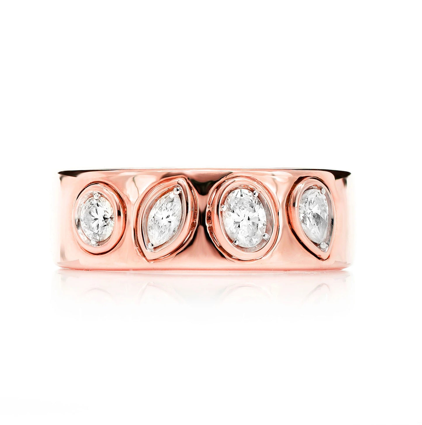 Alternating Multi-Shape Bezel Ring in 14K rose gold, front view