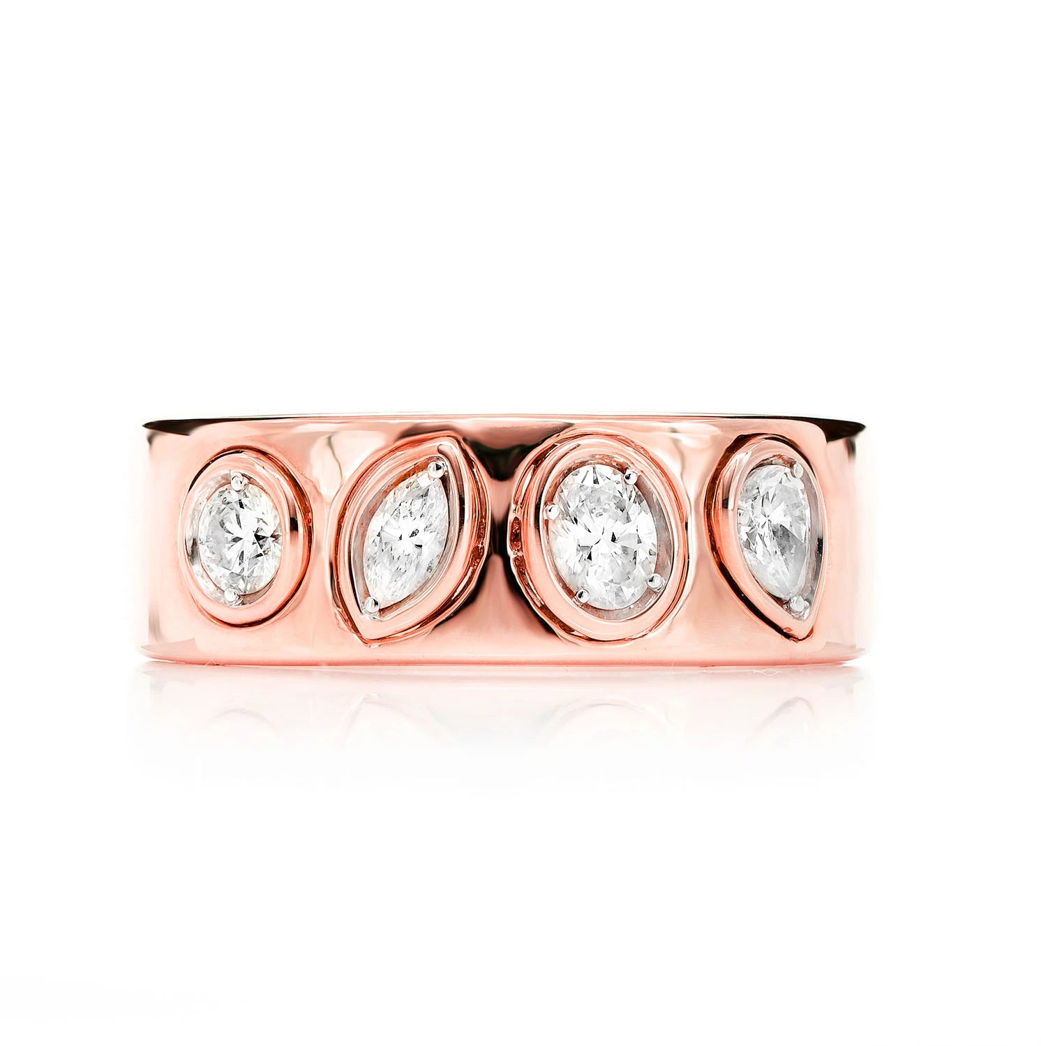 Alternating Multi-Shape Bezel Ring in 14K rose gold, front view