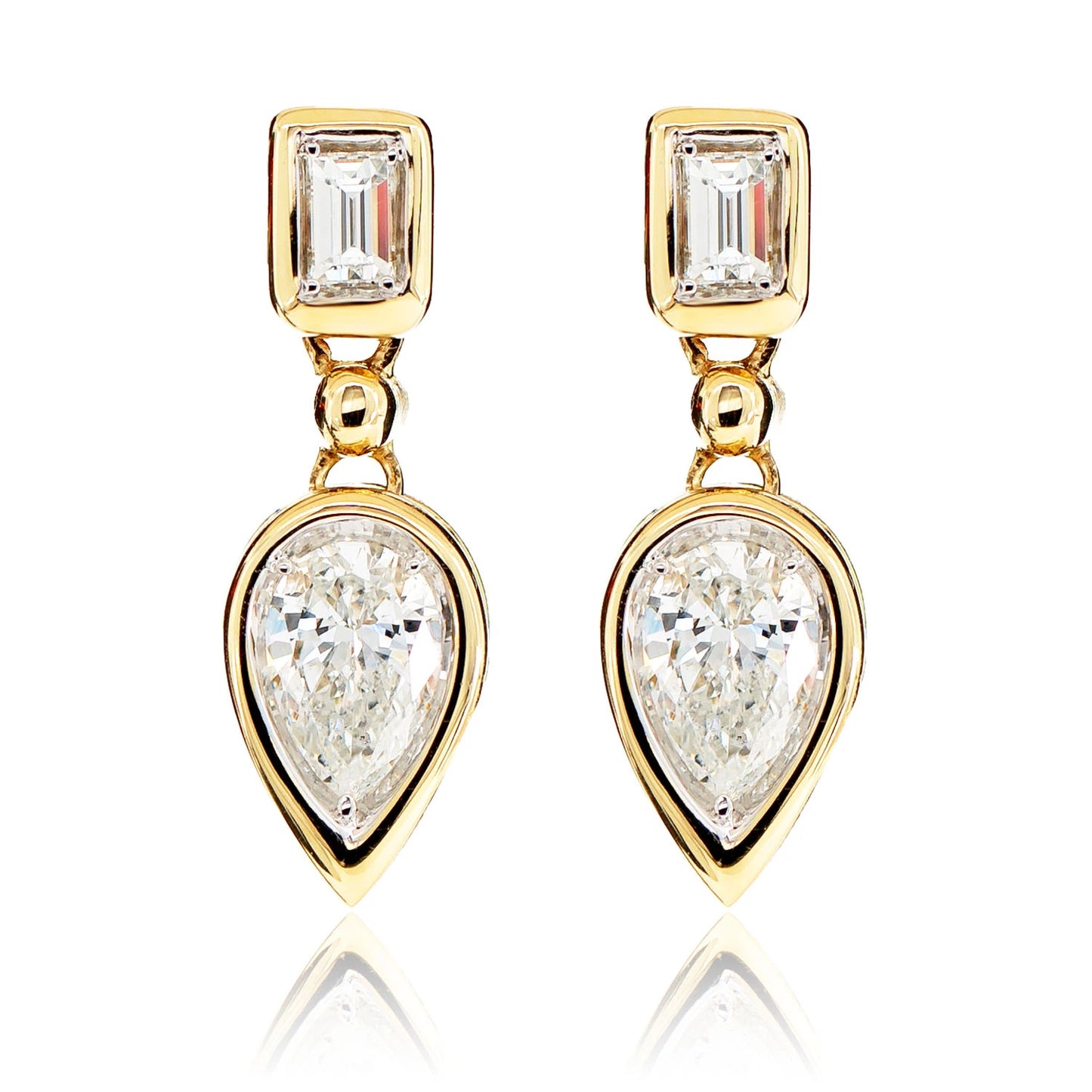 Diamond Dangling Pear Bezel Earrings
