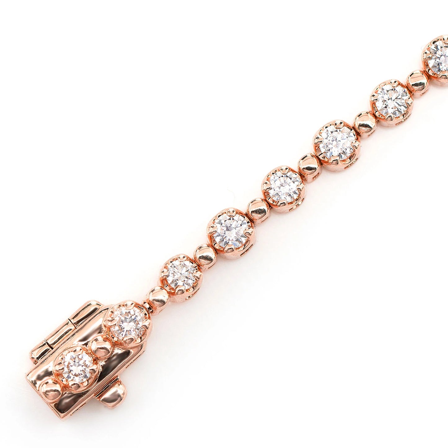 Beaded Crown Set Diamond Bracelet in 14K rose gold, One Color, detail view