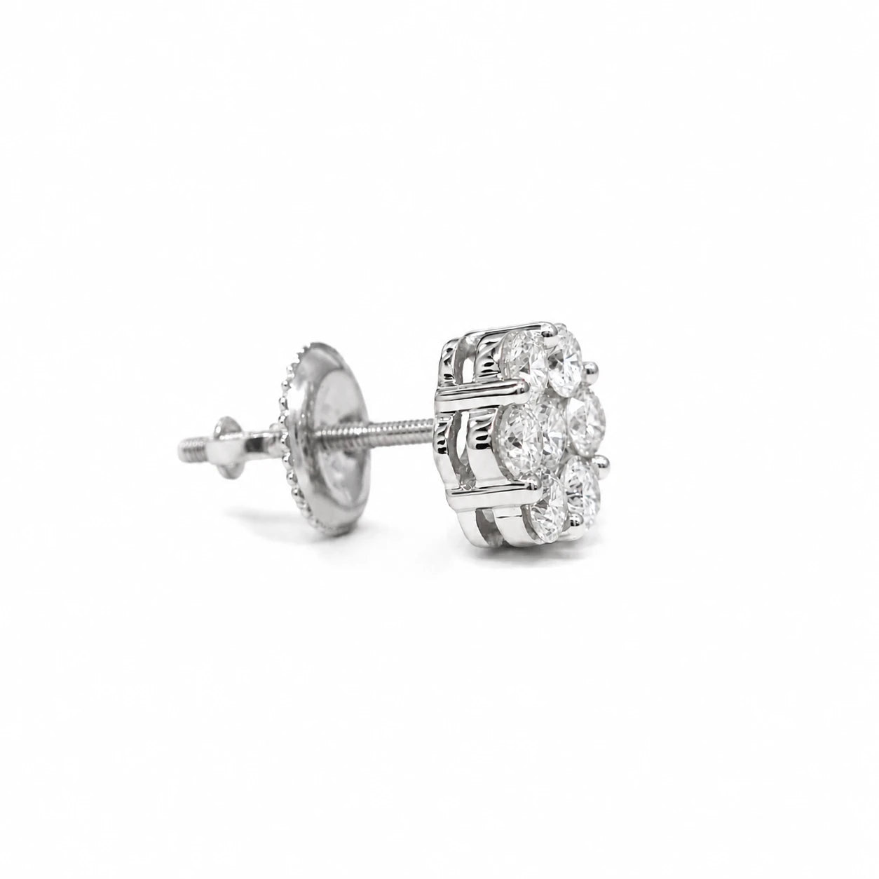 Flower Diamond Studs in 14K white gold, 1.00ctw, angled view
