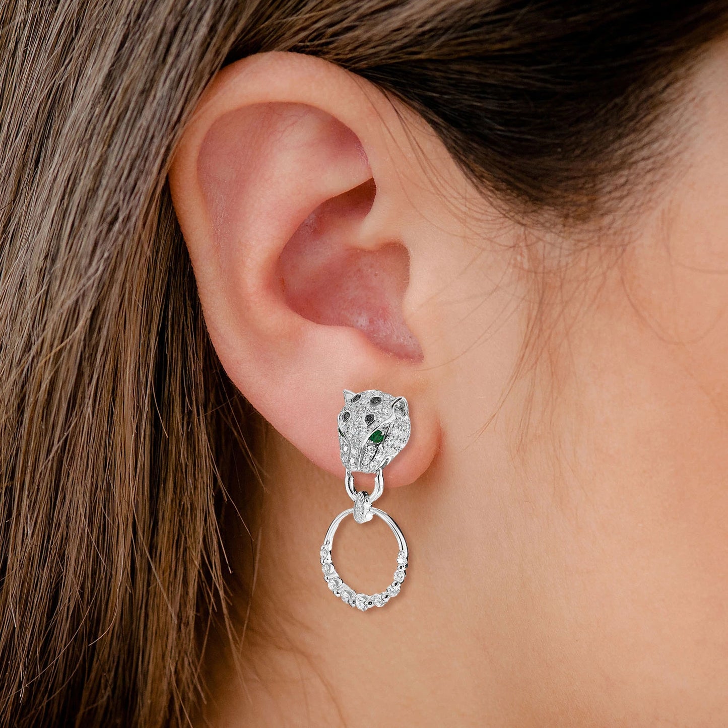 Diamond Leopard Hoop Earrings