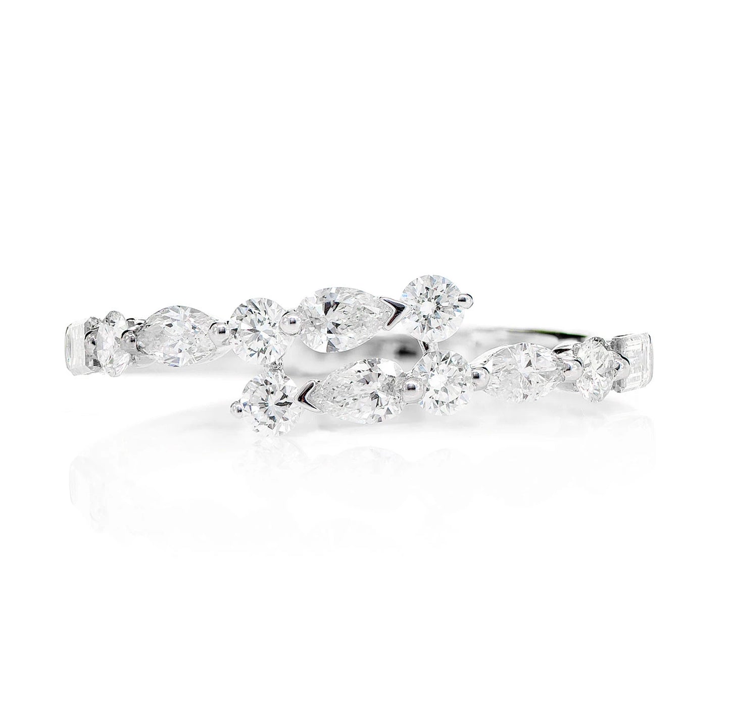 Multi-Shape Diamond Bypass Band in 14K white gold, front view