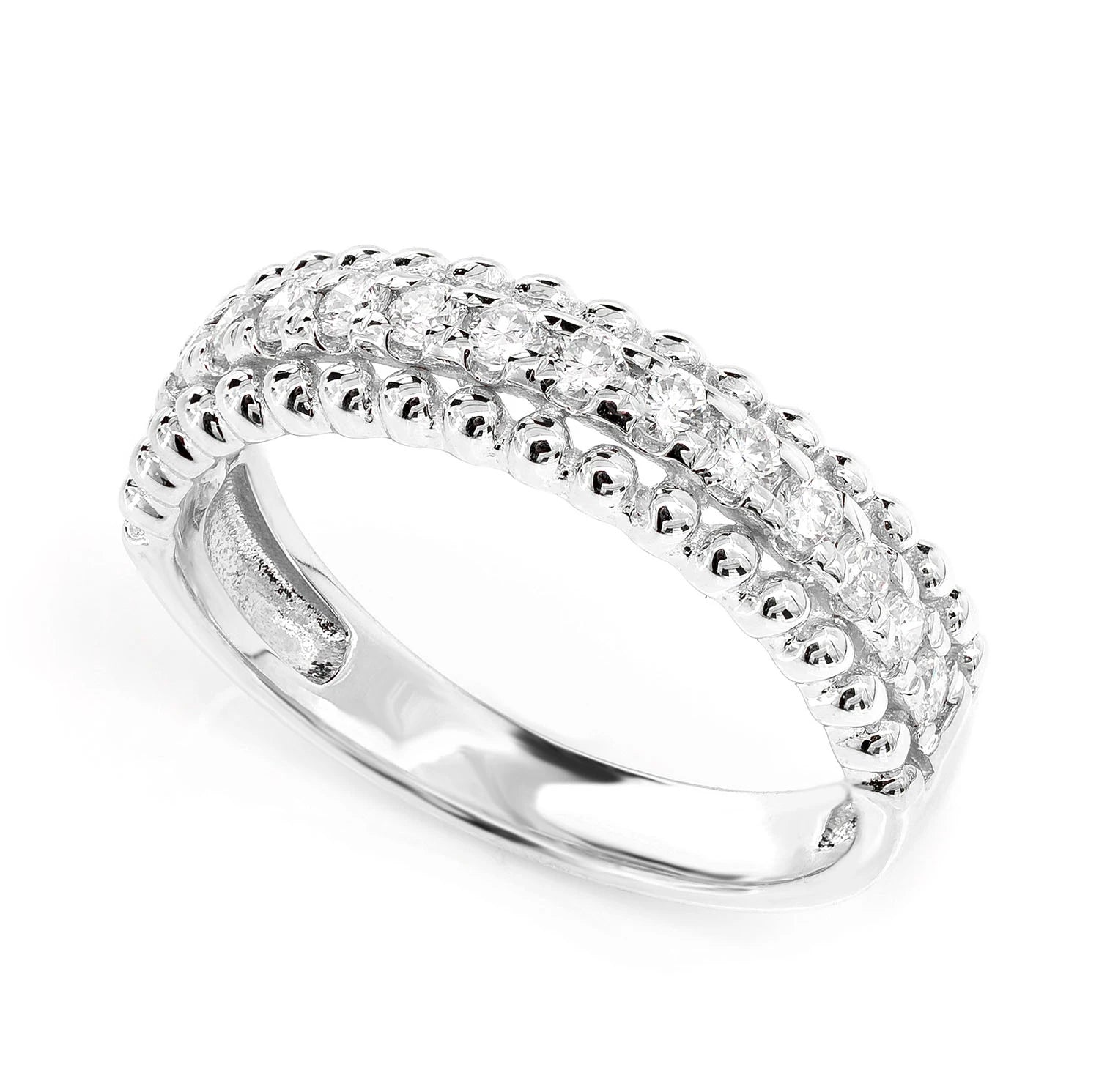 Beaded Border Diamond Band in 14K white gold, detail view
