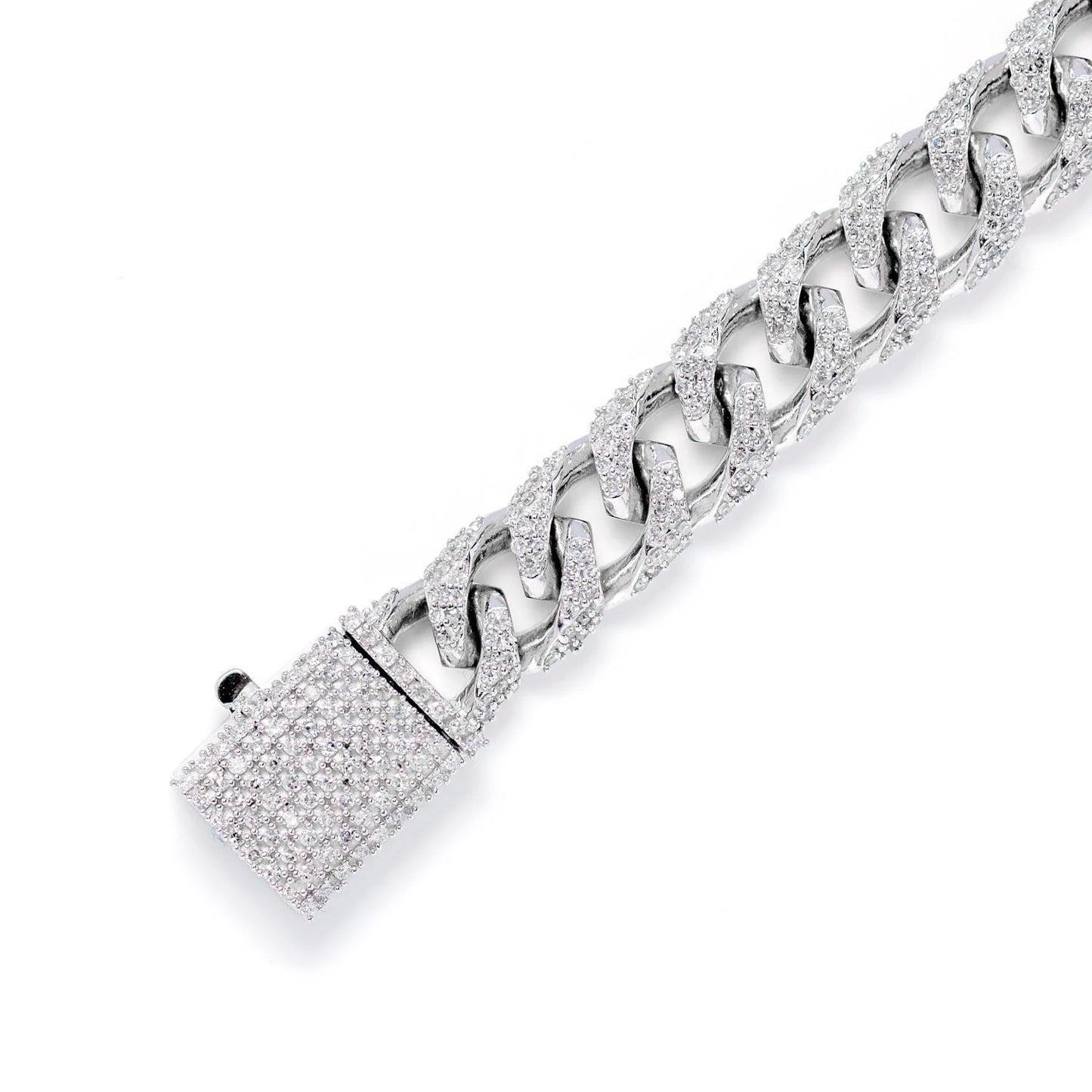 Sterling Silver 8mm Figaro Diamond Bracelet