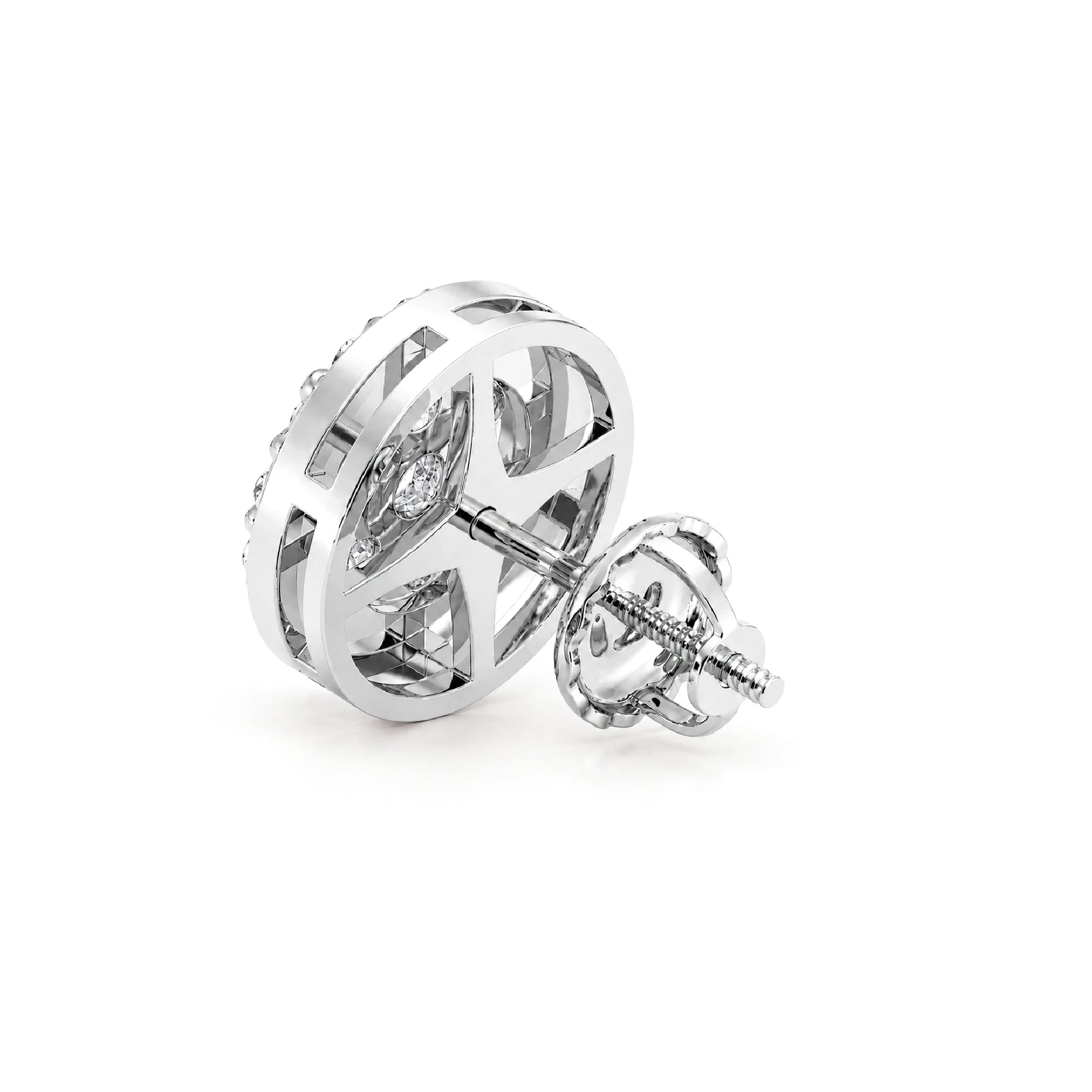 Halo Flower Diamond Studs in 14K white gold, 3.00ctw, side view