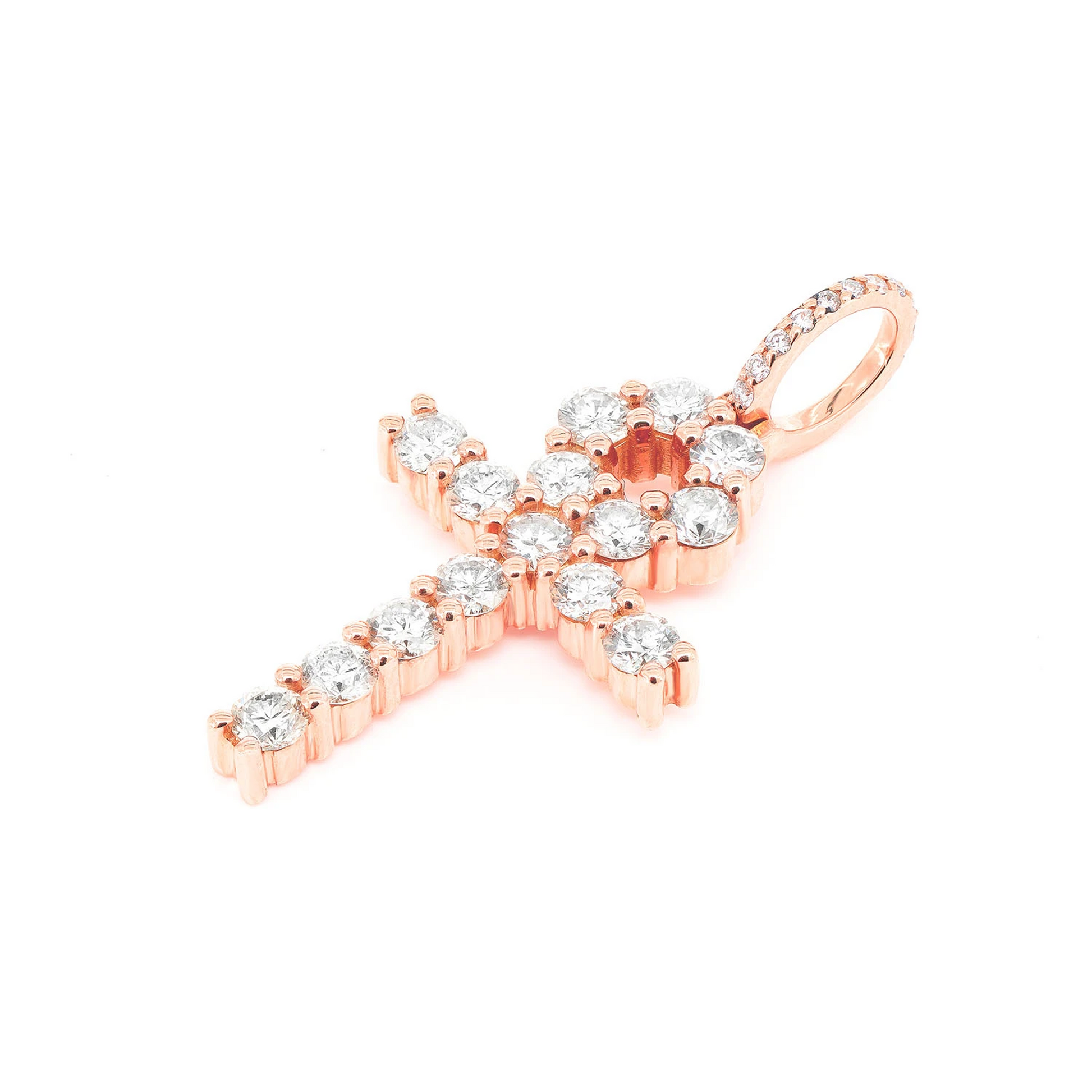 Diamond Ankh Pendant in 14K rose gold, Statement | 2.35ctw, detail view