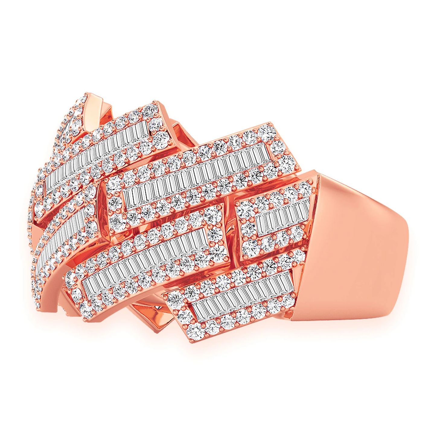 Serrated Baguette Cuban Ring in 14K rose gold, detail view
