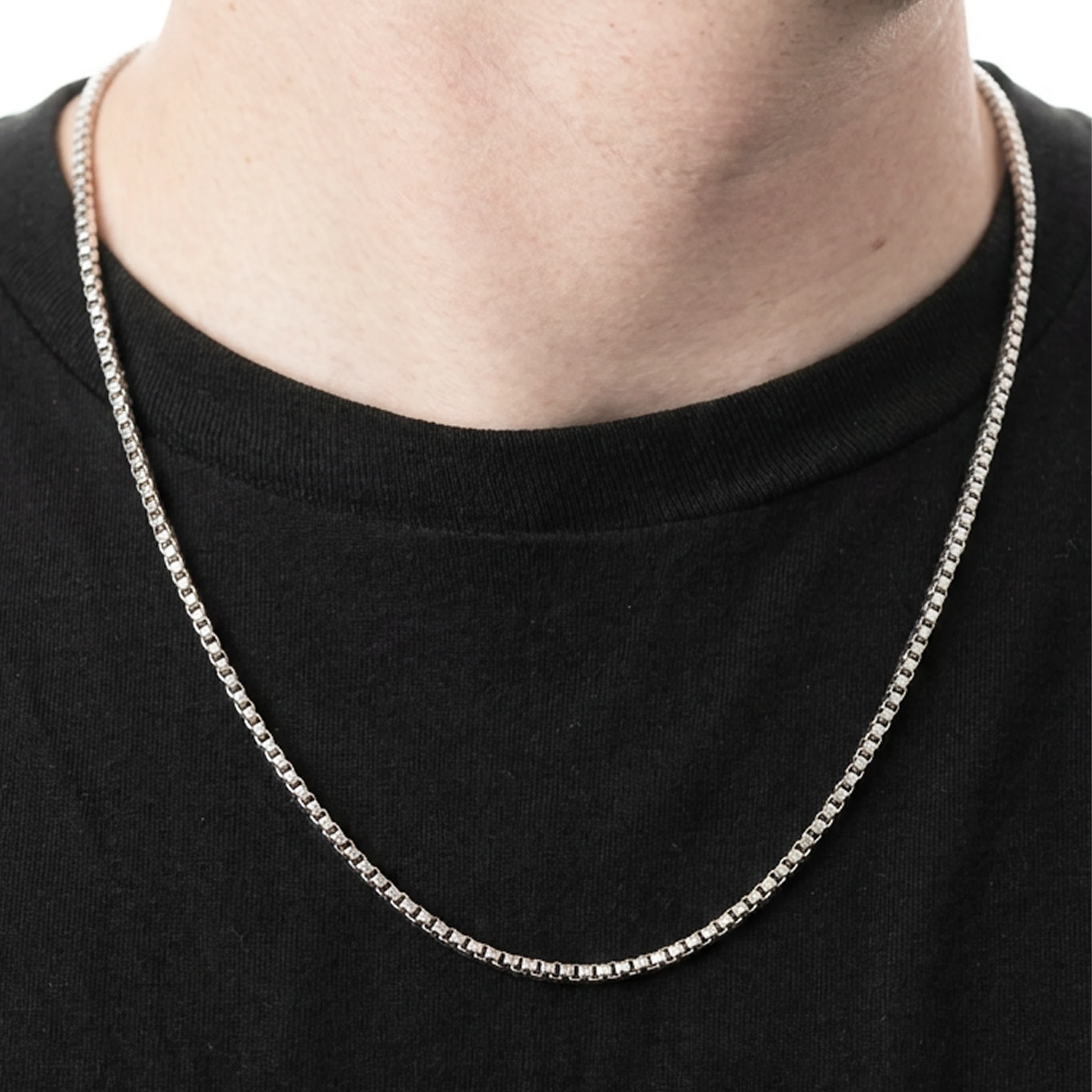 Sterling Silver Diamond-Cut Box Chain in 925 sterling silver, 3mm width, alternate view
