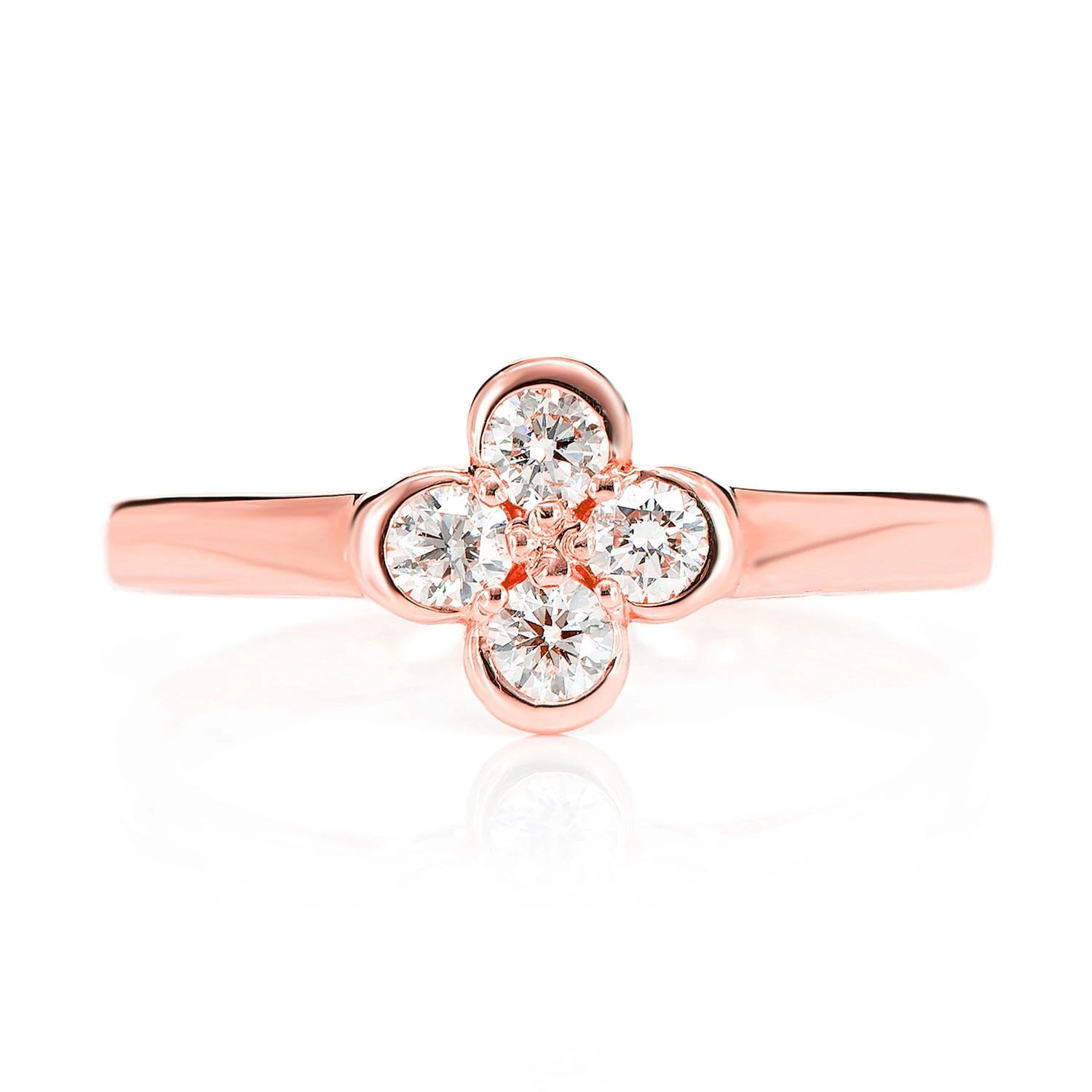 Clover Bezel Diamond Ring in 14K rose gold, front view