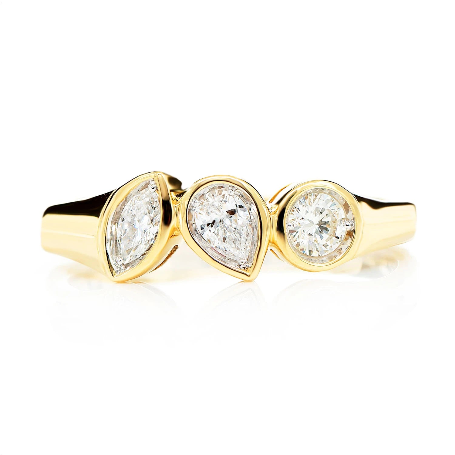 Multi-Shape Bezel Trio Diamond Band in 14K yellow gold, front view