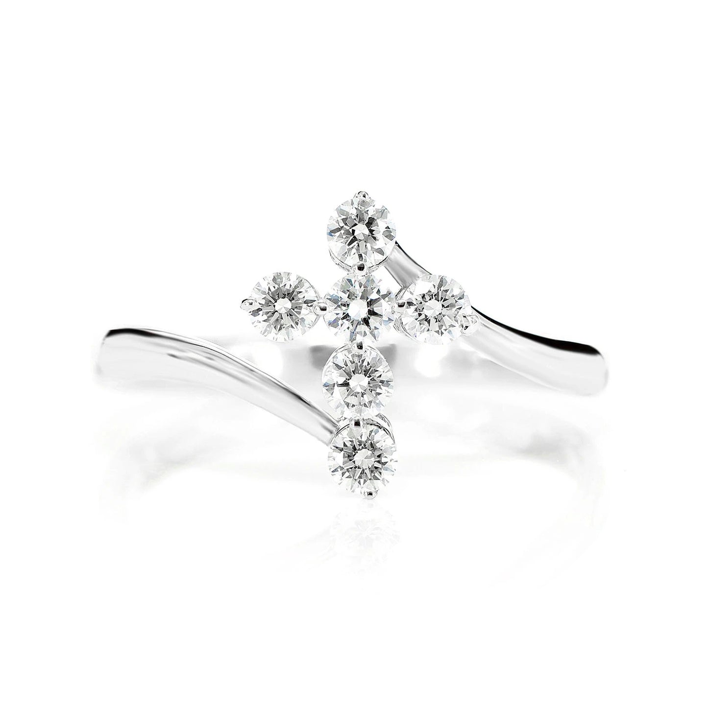 Bypass Diamond Cross Ring in 14K white gold, front view