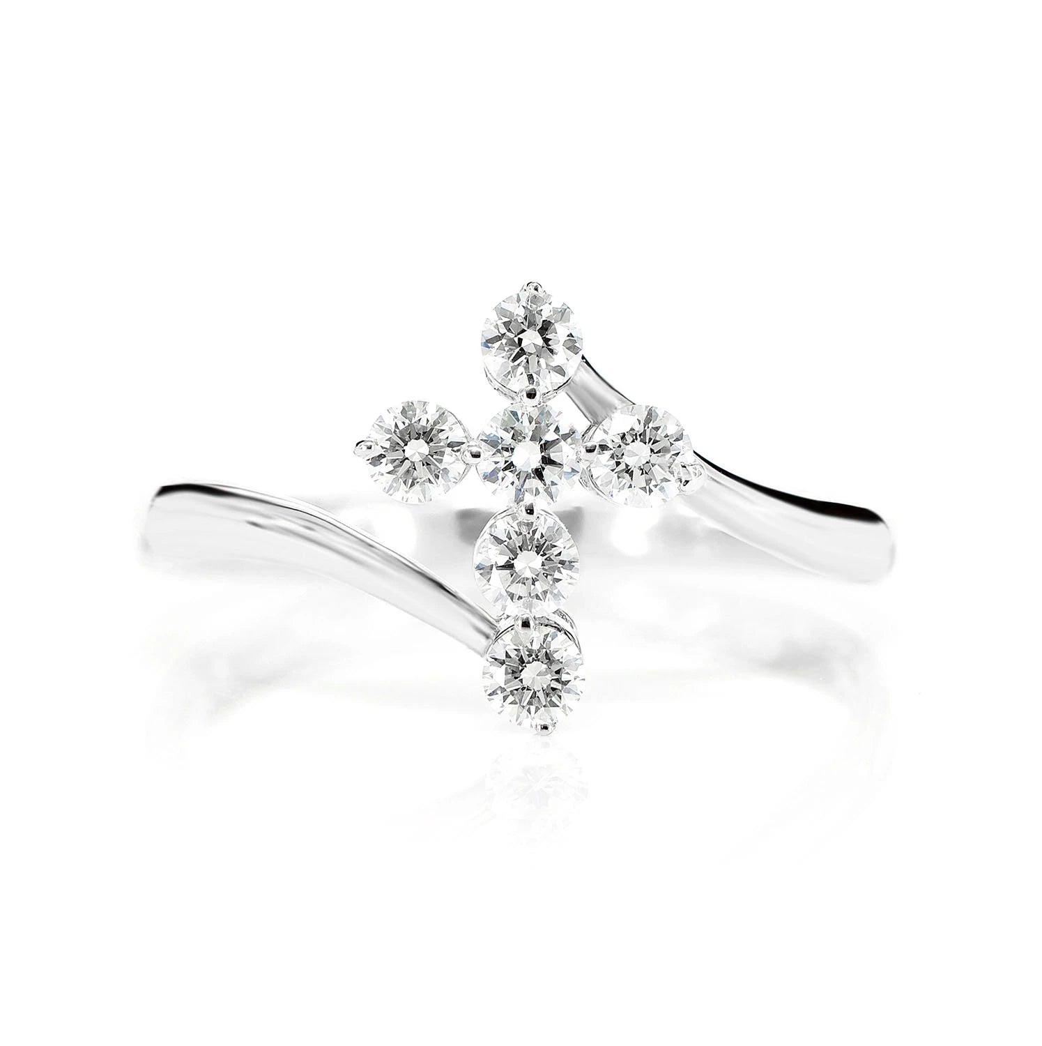 Bypass Diamond Cross Ring in 14K white gold, front view