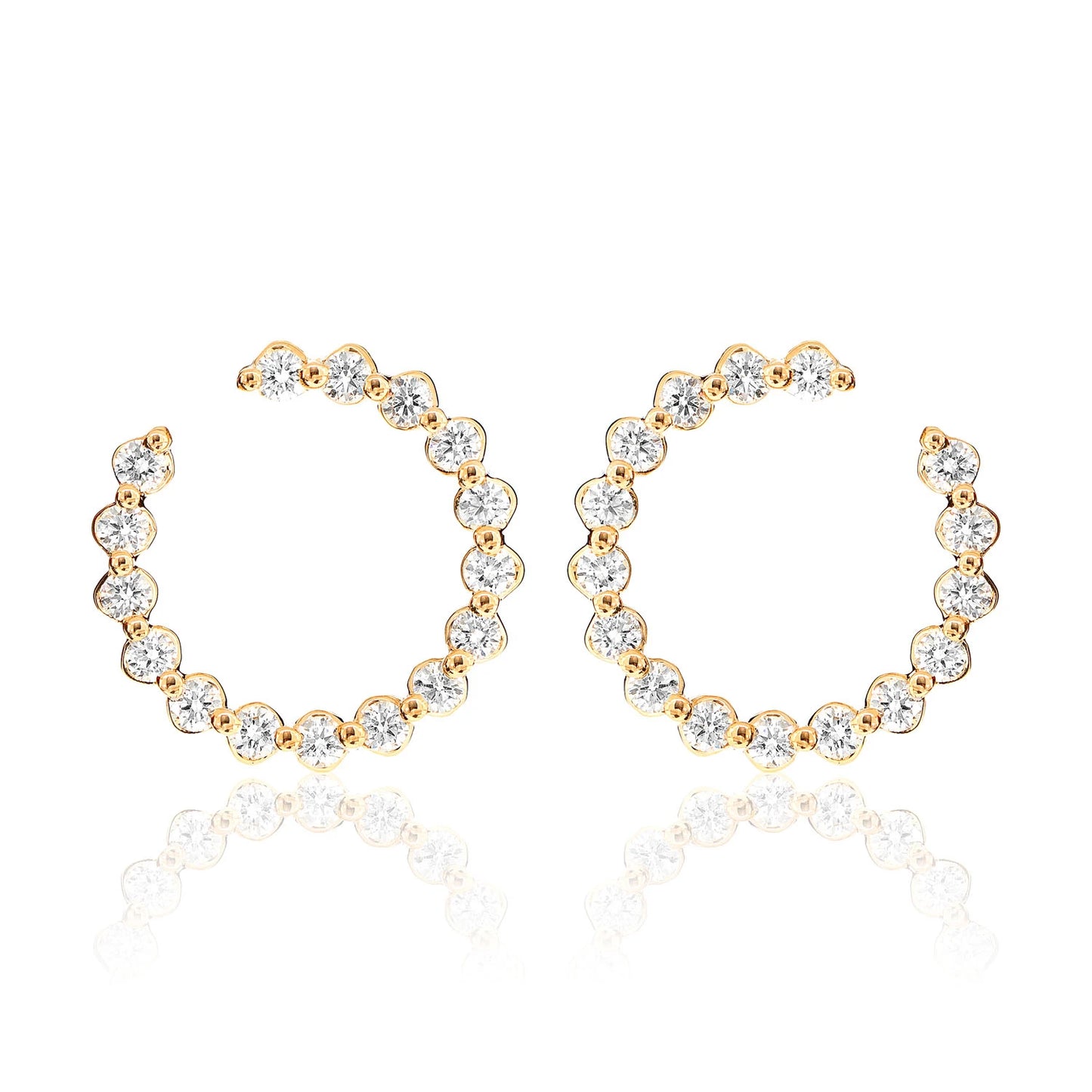 Single Prong Scallop Hoop Design Diamond Earrings