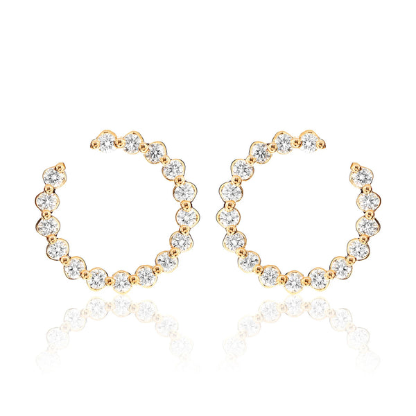 Single Prong Scallop Hoop Design Diamond Earrings