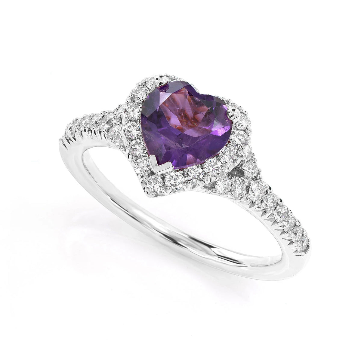 Heart Amethyst and Diamond Halo Ring