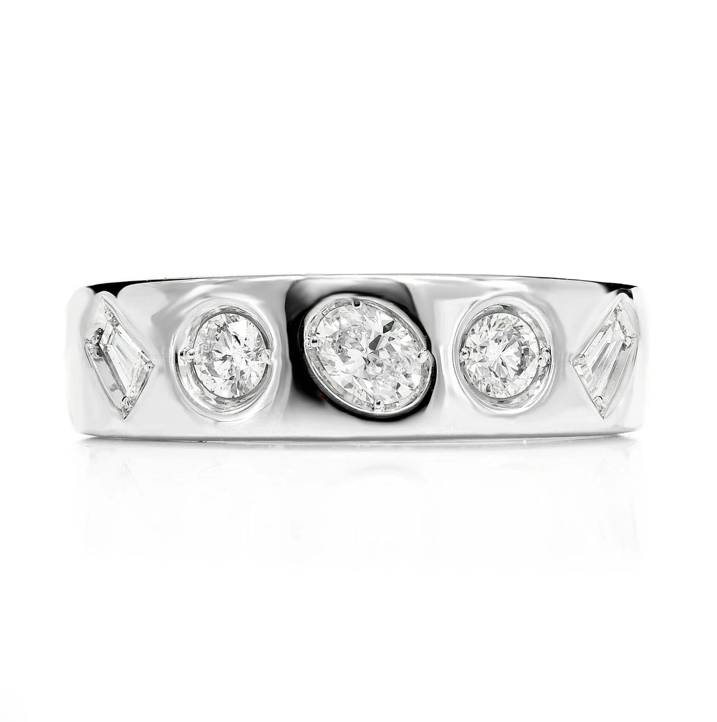 Multi-Shape Flush Set Diamond Band in 14K white gold, front view