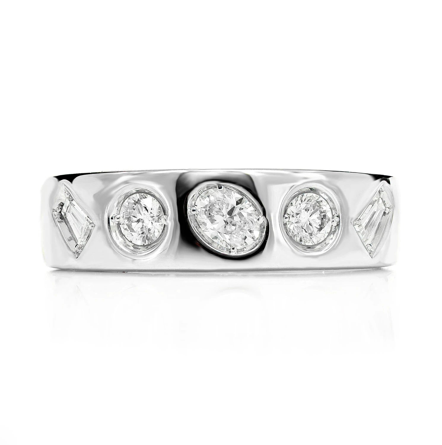 Multi-Shape Flush Set Diamond Band in 14K white gold, front view