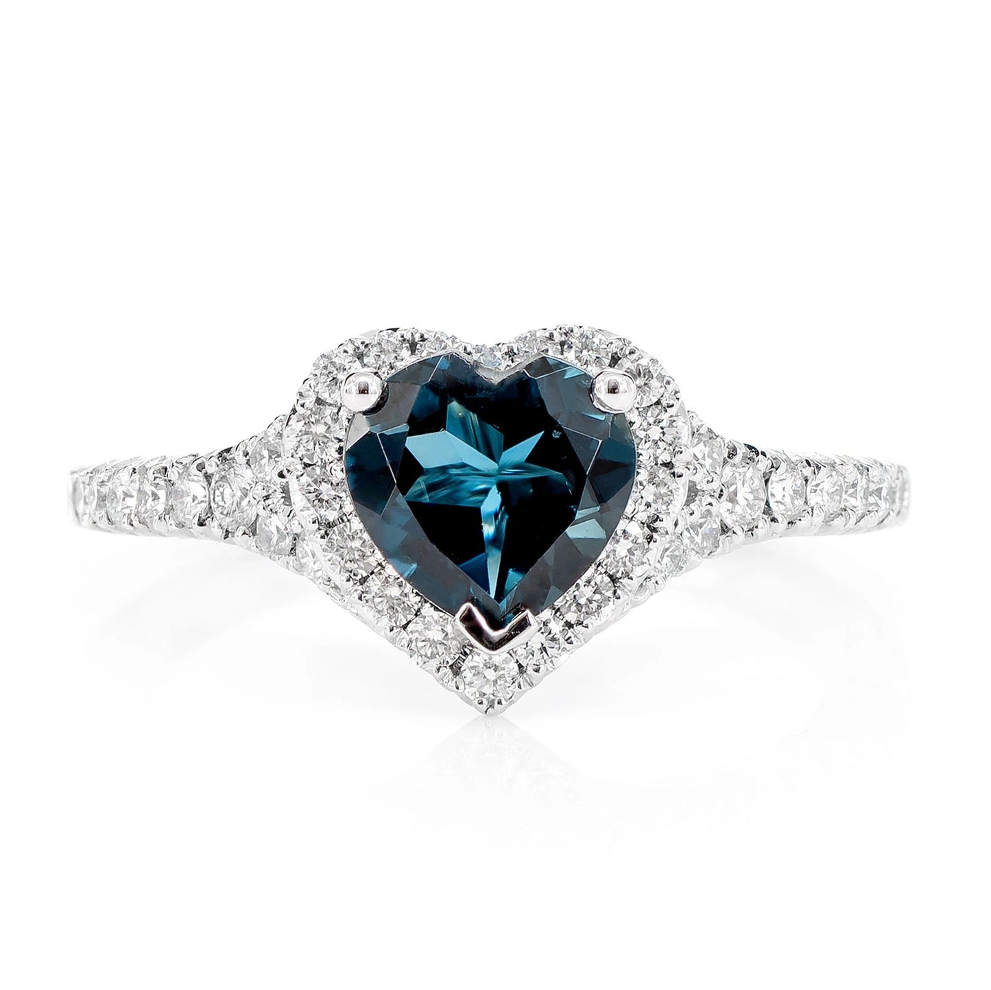 Heart Sapphire and Diamond Halo Ring