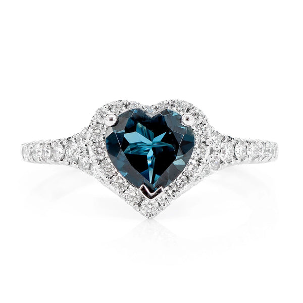 Heart Sapphire and Diamond Halo Ring