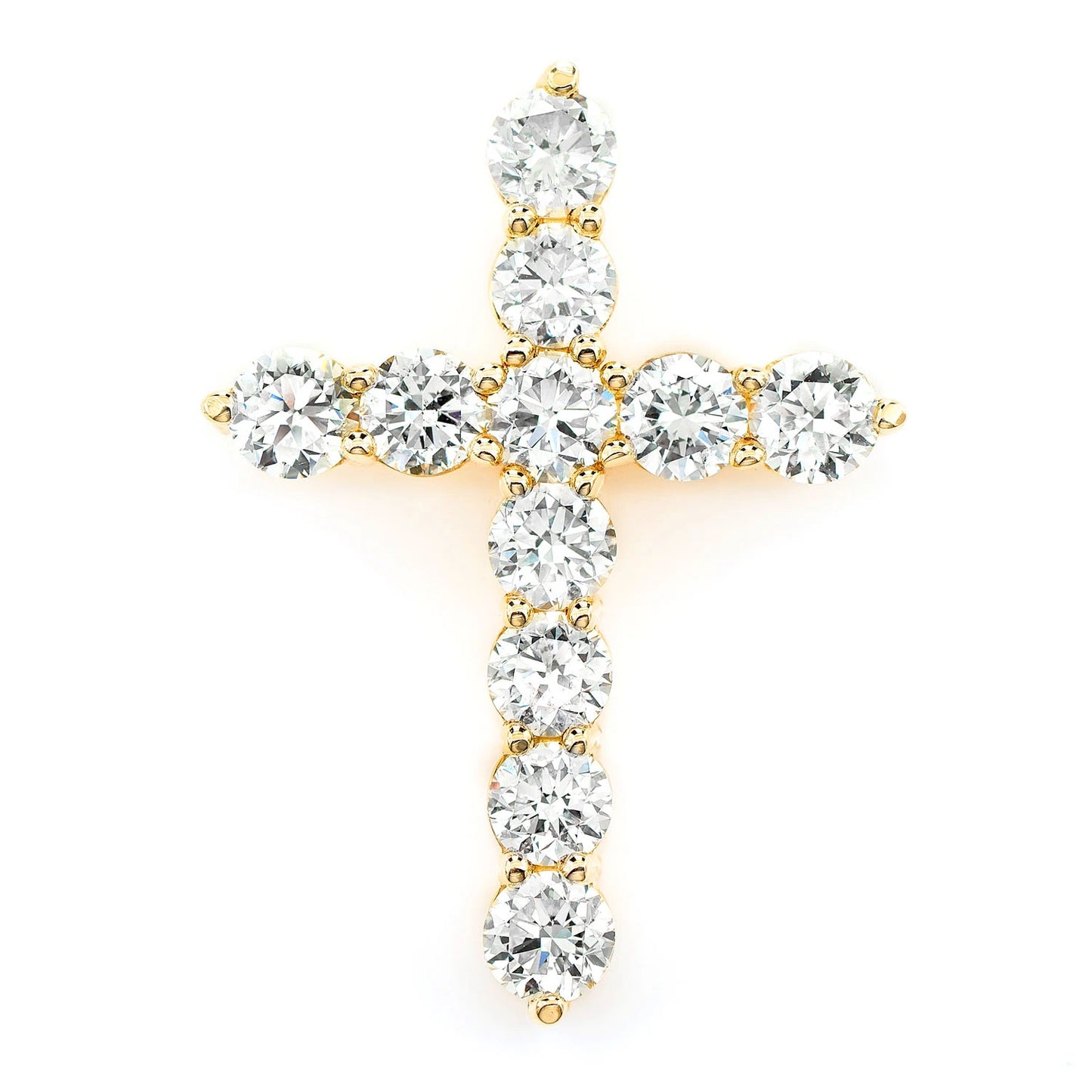 11 Stone Hidden Bail Cross in 14K yellow gold, Statement | 4.45ctw, front view